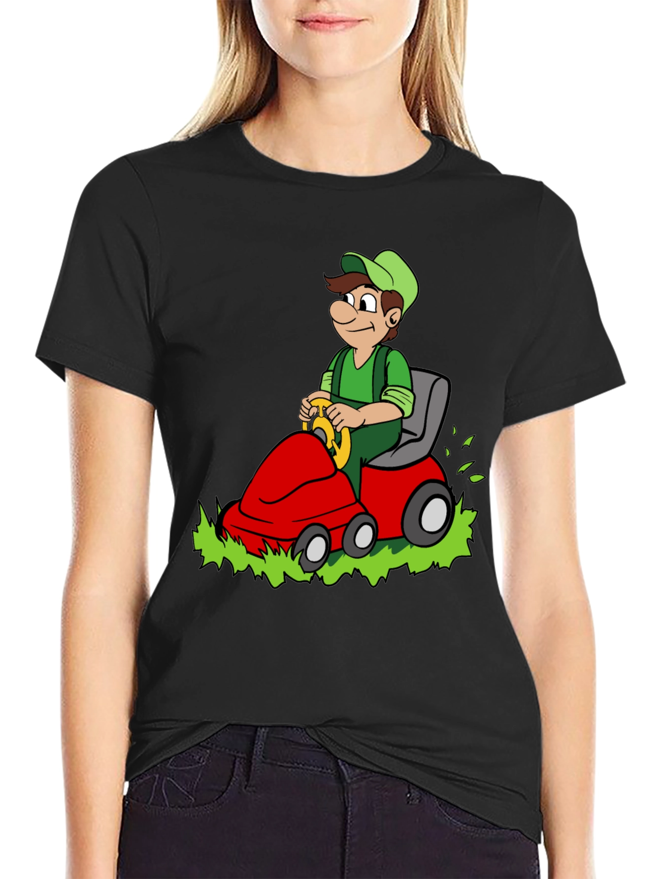Black Luigi Riding Lawnmower Graphic T-Shirt view 2