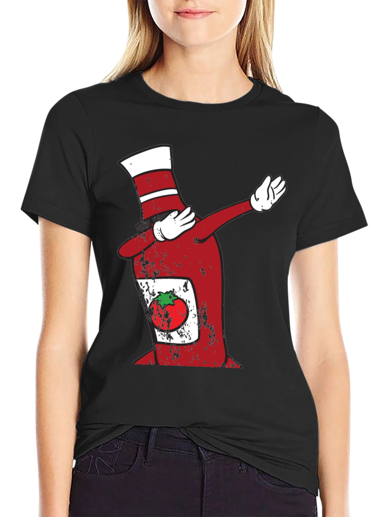 Black Dabbing Ketchup Bottle T-Shirt view 2