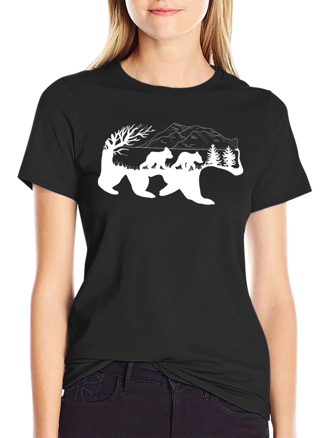 Black Bear Family Graphic T-Shirt - Nature Inspired Tee view 2