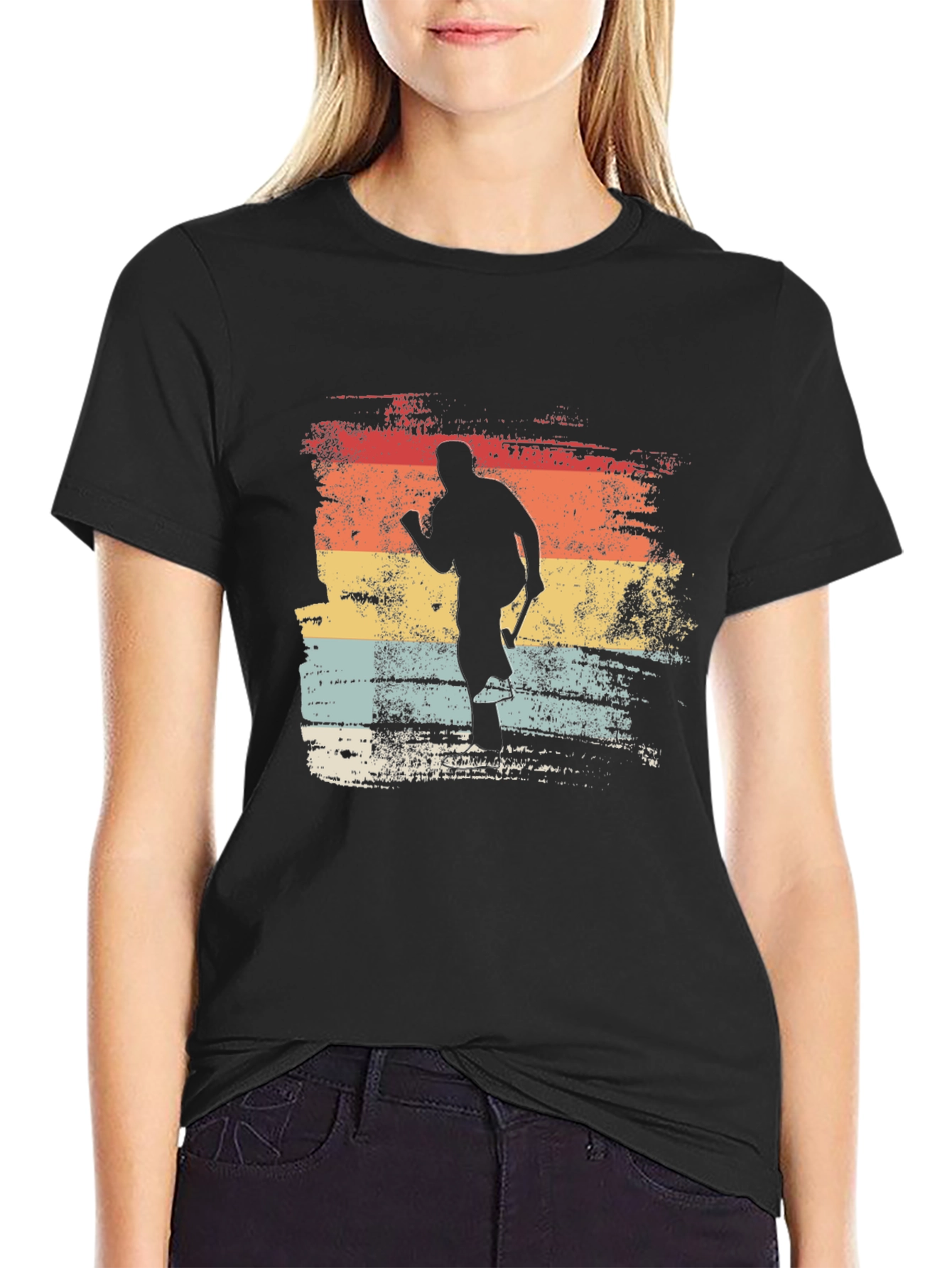 Black Vintage Hockey Player Graphic Tee - Retro Style view 2