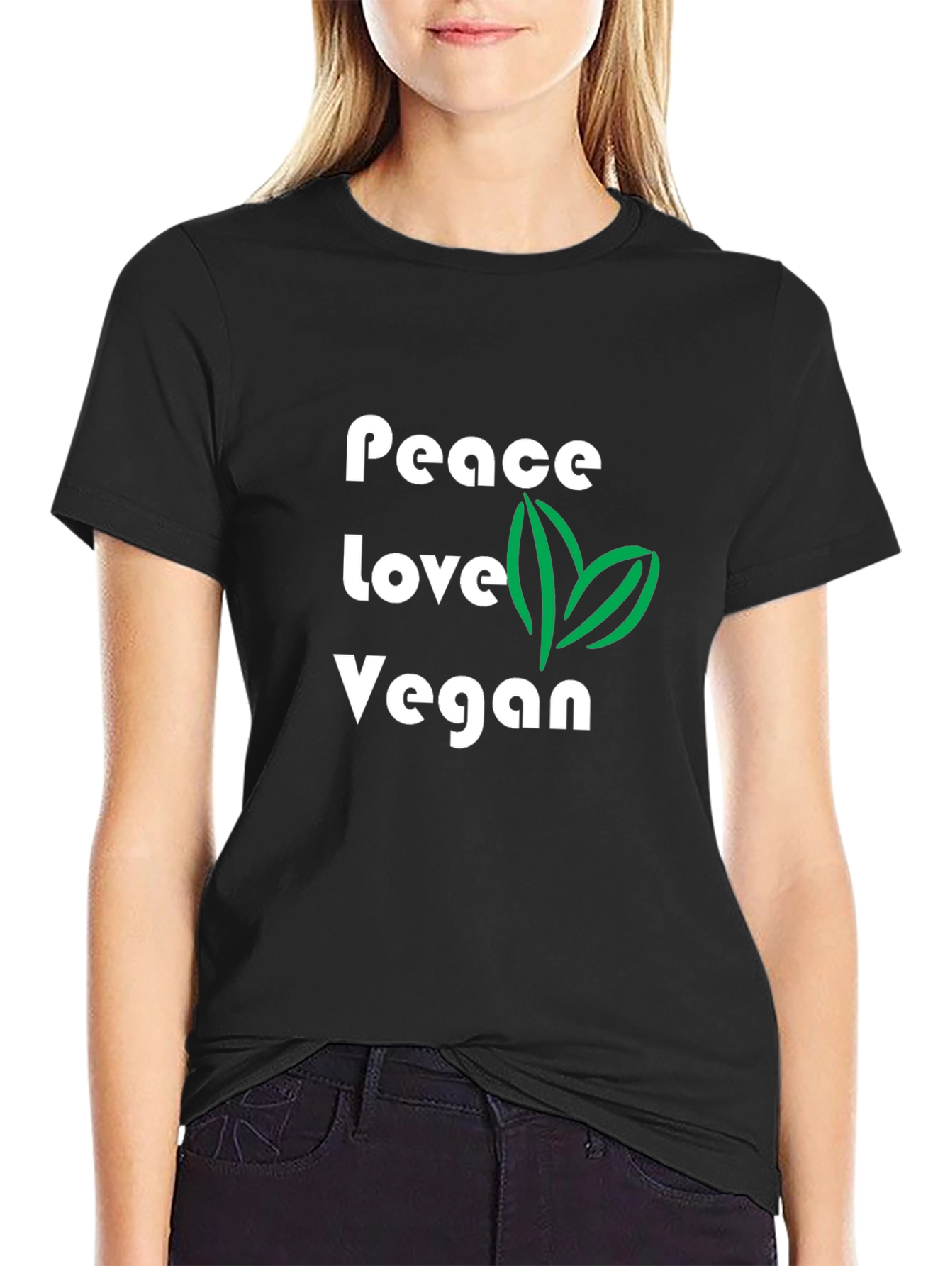 Black Peace Love Vegan Graphic T-Shirt - Black view 2