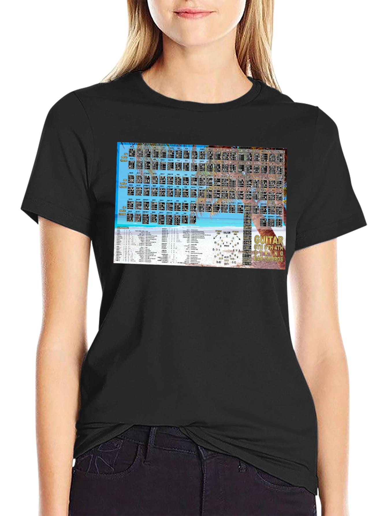 Black Guitar Chords Beach T-Shirt view 2