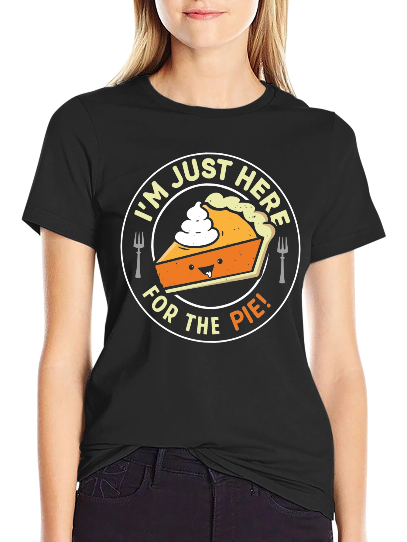Black I'm Just Here For The Pie T-Shirt - Funny Thanksgiving Tee view 2