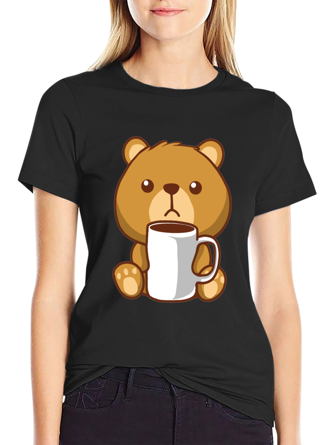 Black Cute Bear Coffee Lover Black T-Shirt view 2