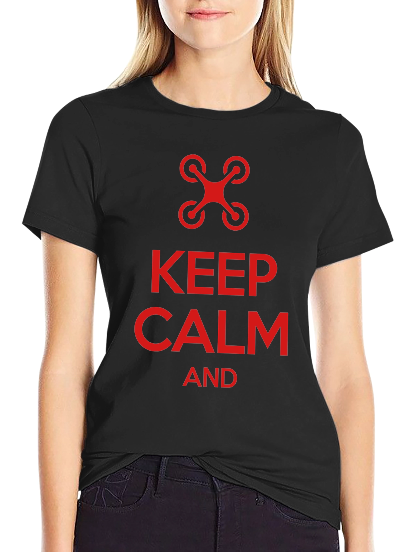 Black Keep Calm and Fly Drone T-Shirt - Novelty Tee view 2