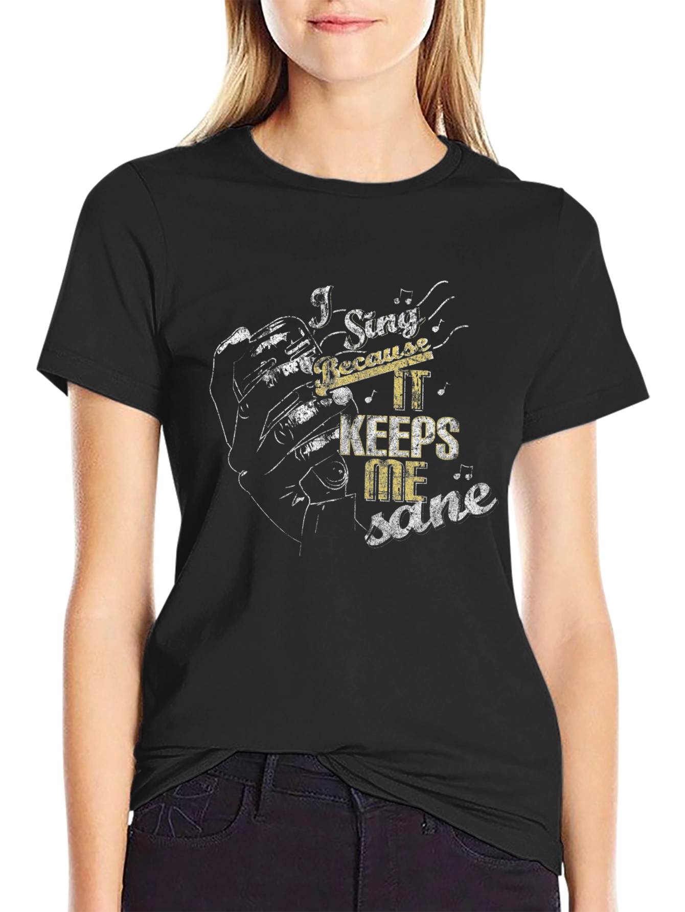 Black I Sing Because It Keeps Me Sane Black T-Shirt view 2