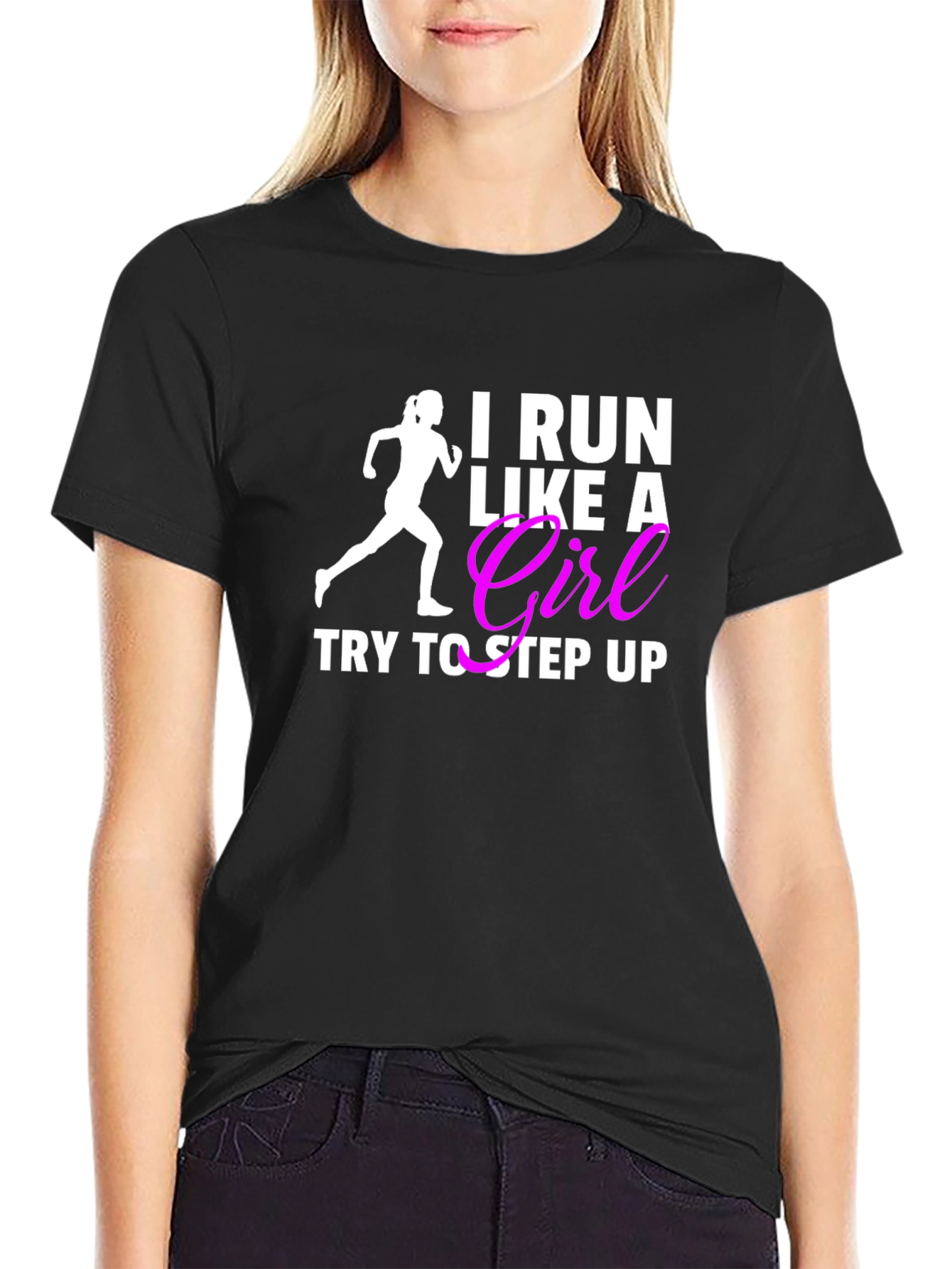 Black I Run Like a Girl T-Shirt Funny Women's Running Tee view 2