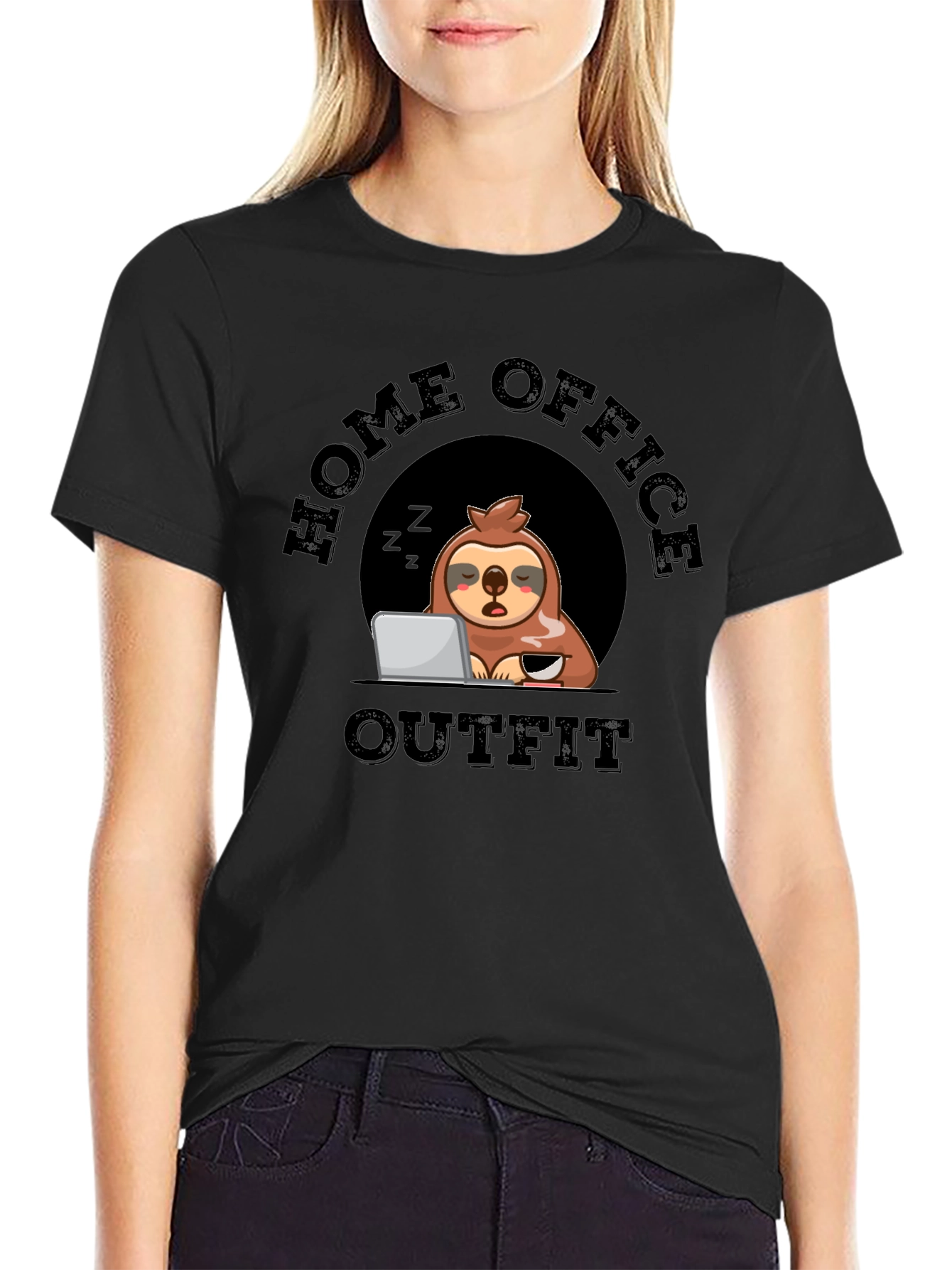 Black Home Office Outfit Sloth T-Shirt view 2