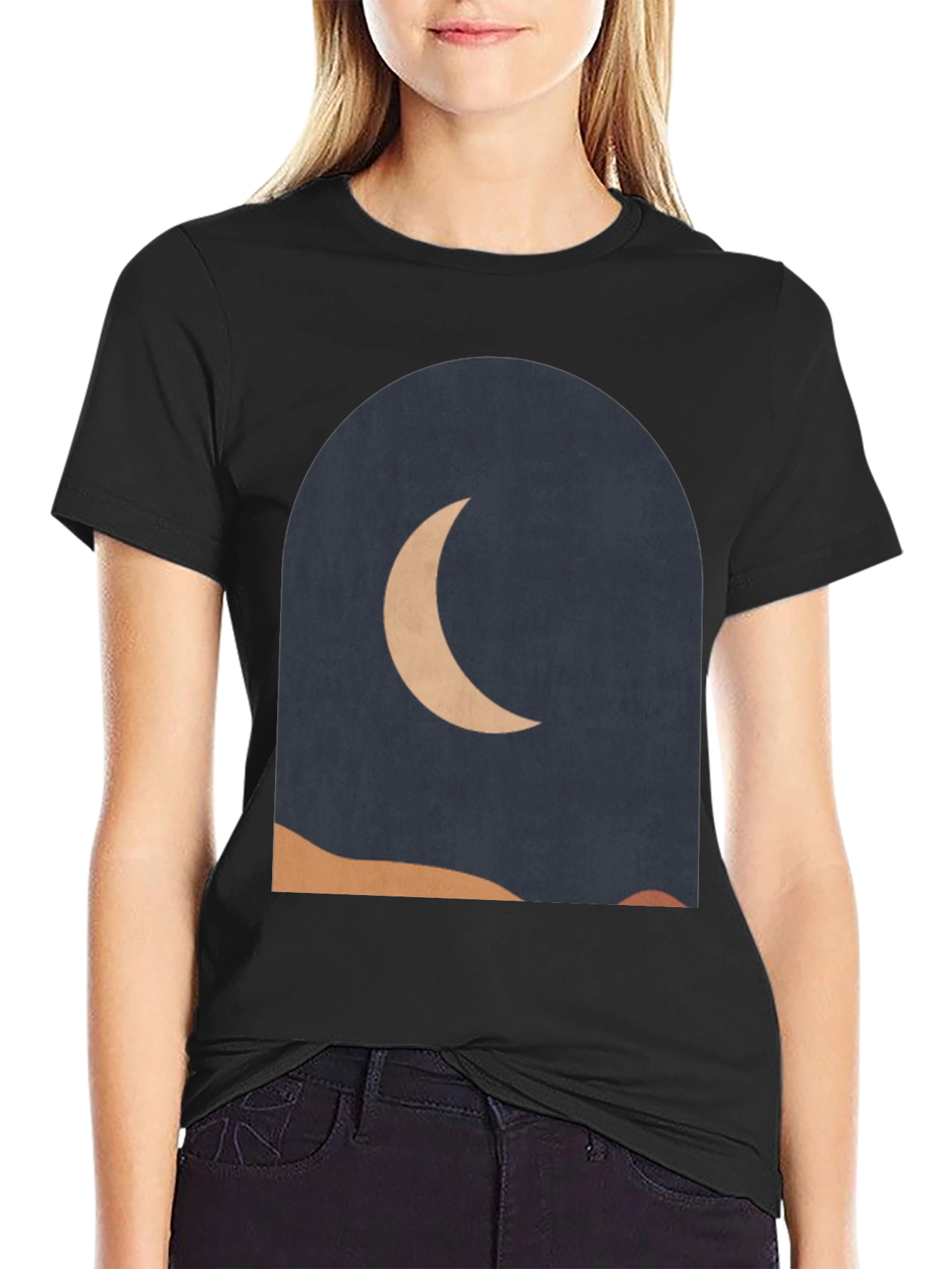 Black Modern Crescent Moon Graphic Tee view 2