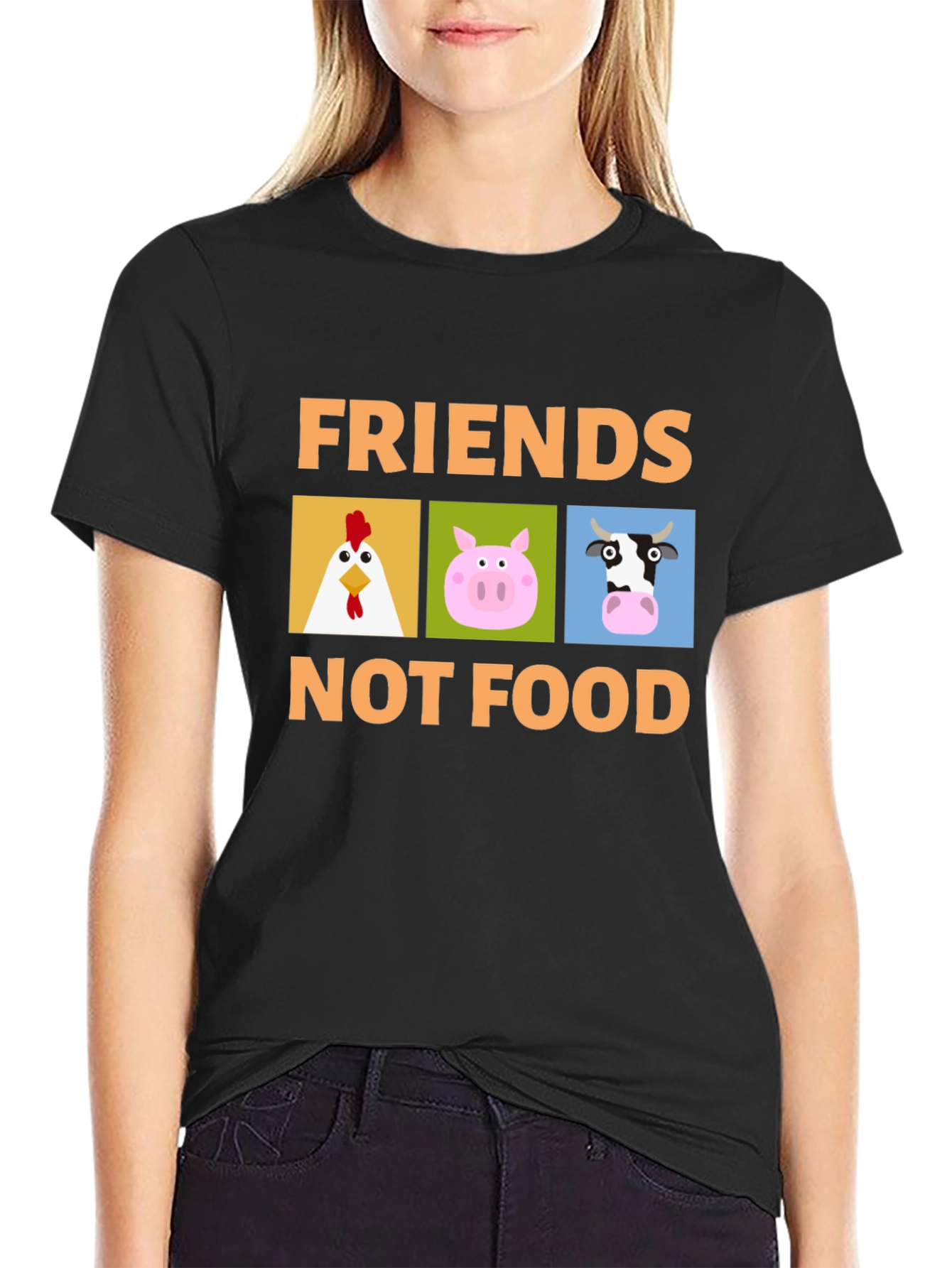 Black Friends Not Food T-Shirt Vegan Animal Lover Tee view 2