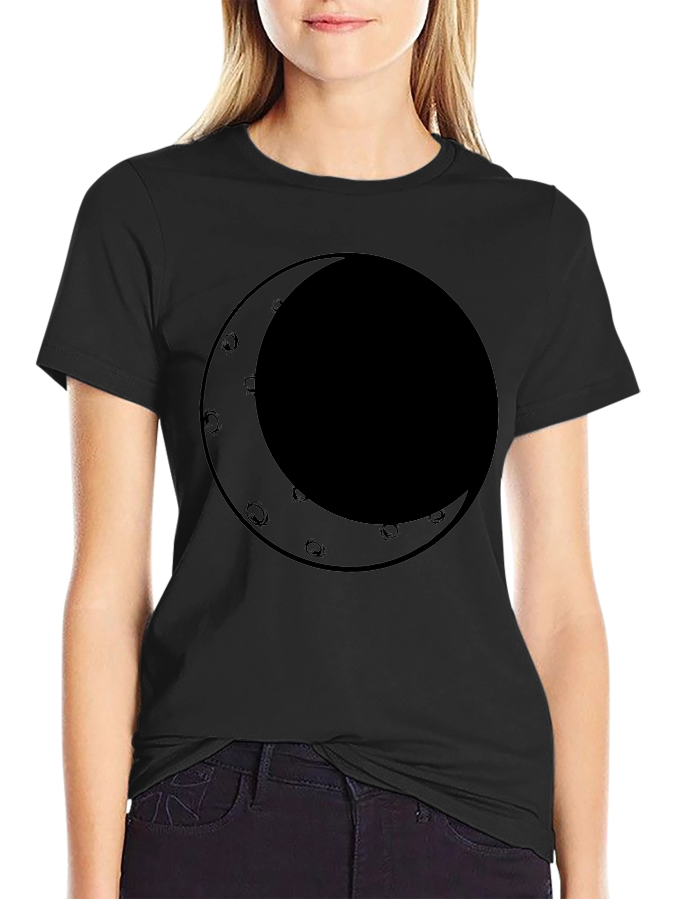 Black Crescent Moon Graphic Tee - Black Cotton Comfort view 2