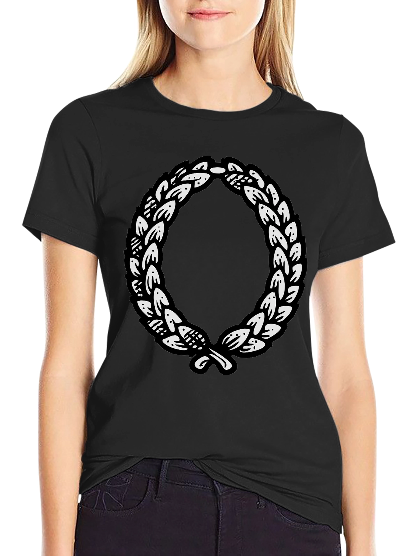 Black Black T-Shirt with Laurel Wreath Graphic view 2