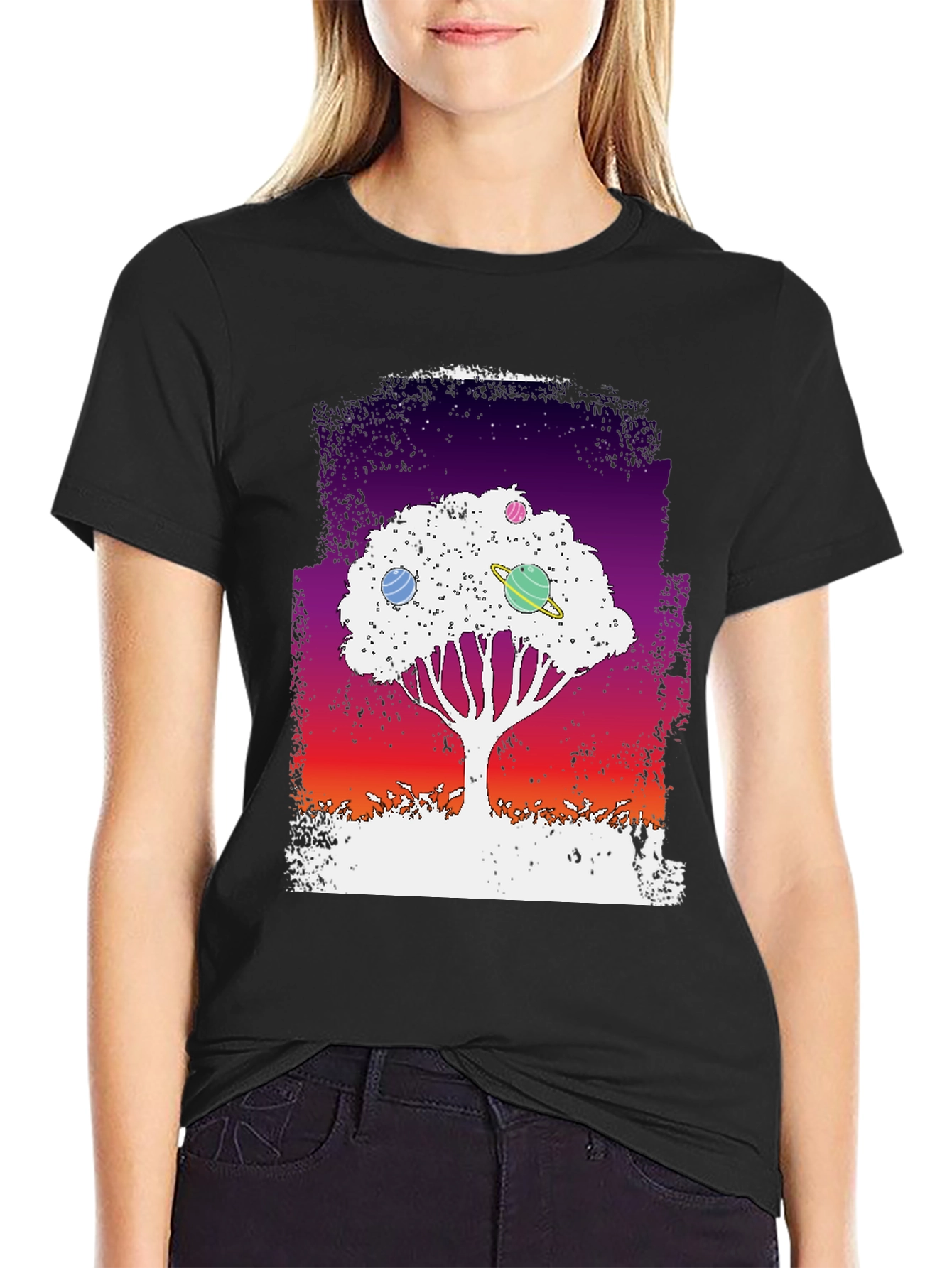 Black Galaxy Tree Graphic Tee - Black Unisex T-Shirt view 2