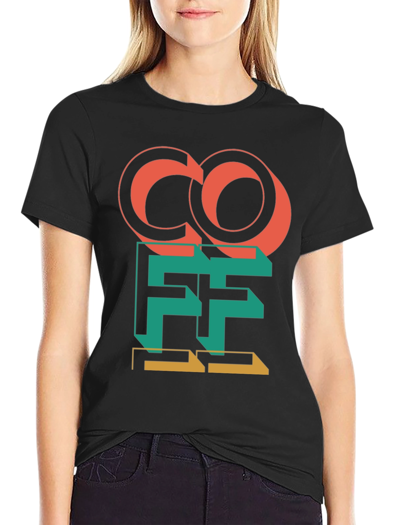 Black Retro Coffee Graphic Tee - Black Cotton Blend view 2