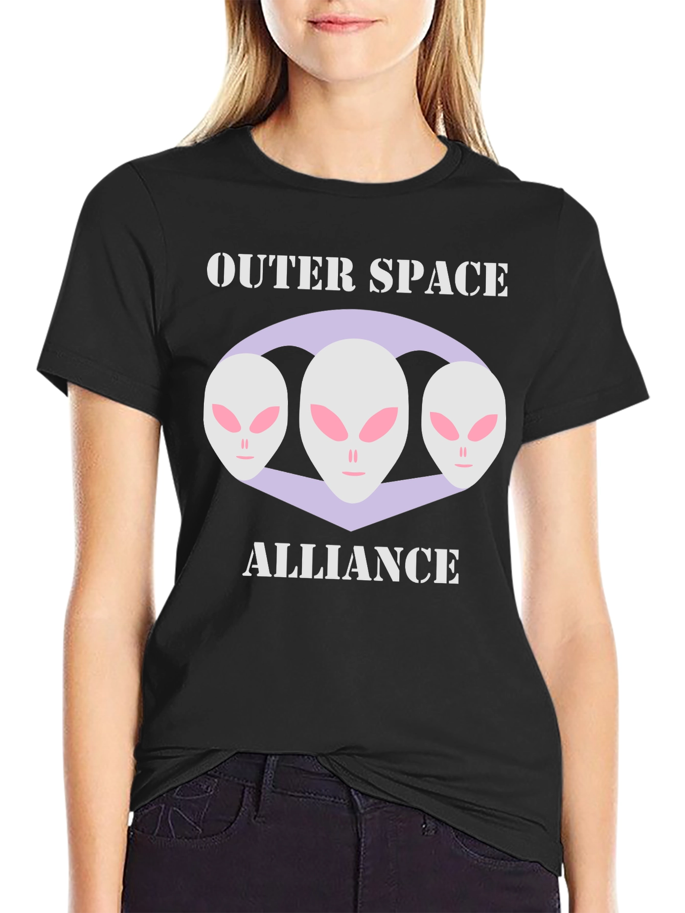 Black Outer Space Alliance Alien Graphic T-Shirt view 2