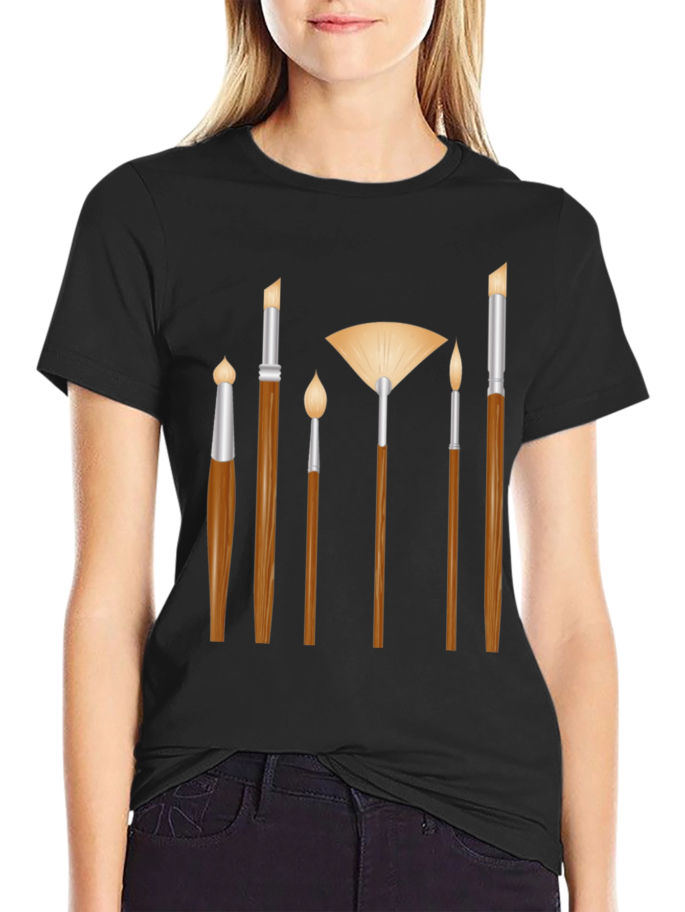 Black Artist Paint Brush Graphic Tee - Black Unisex T-Shirt view 2