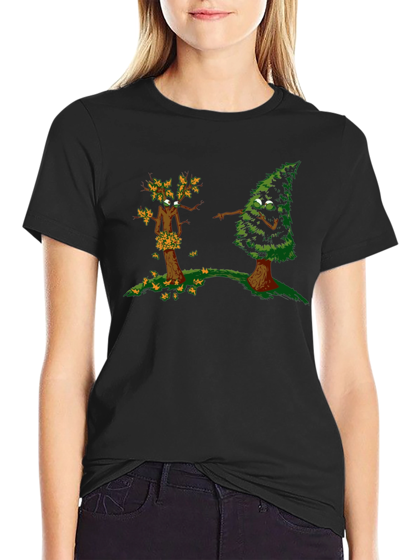 Funny Tree Cartoon Black T-Shirt - 2