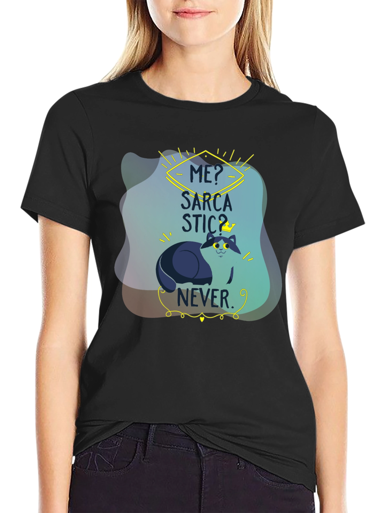 Black Sarcastic Cat T-Shirt: Funny Graphic Tee for Cat Lovers view 2