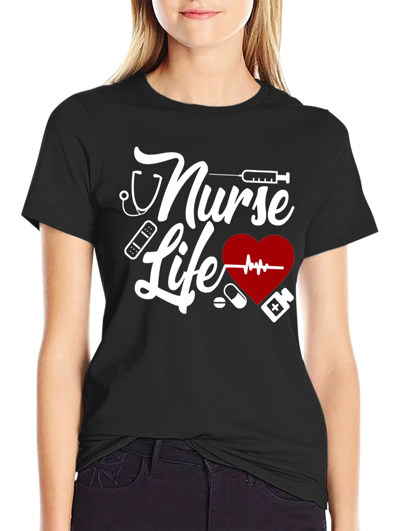 Black Nurse Life Graphic T-Shirt - Black view 2