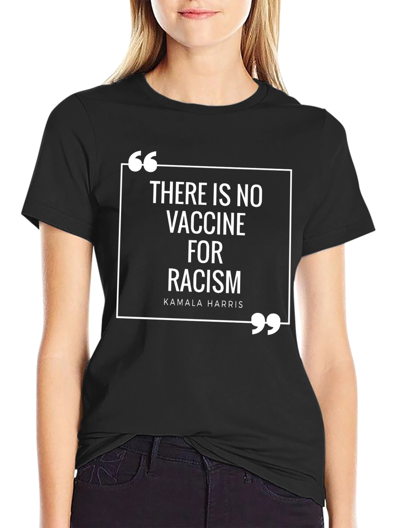 Black No Vaccine for Racism T-Shirt Kamala Harris Quote view 2