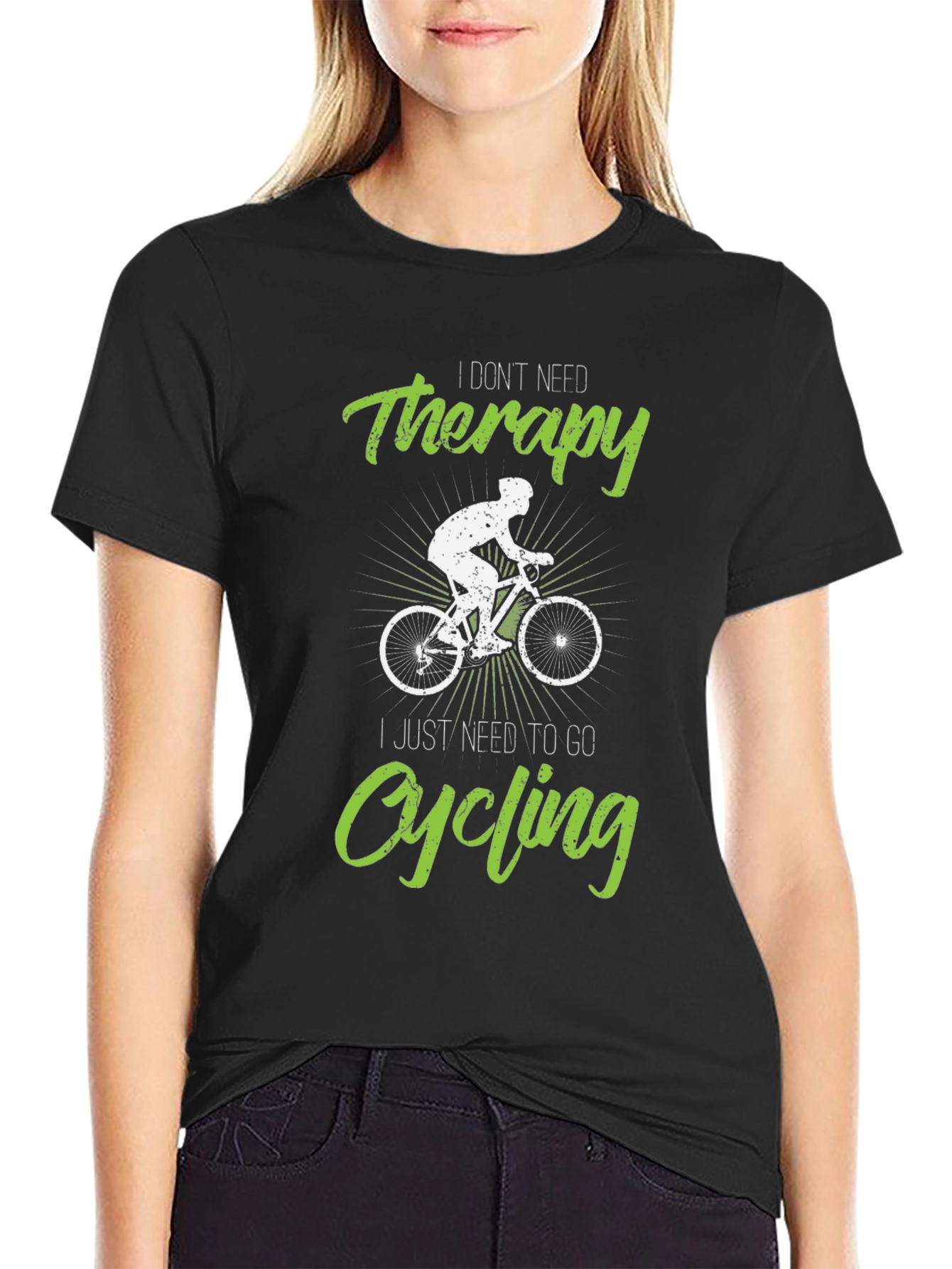 Black Cycling Therapy T-Shirt - Funny Biker Tee view 2