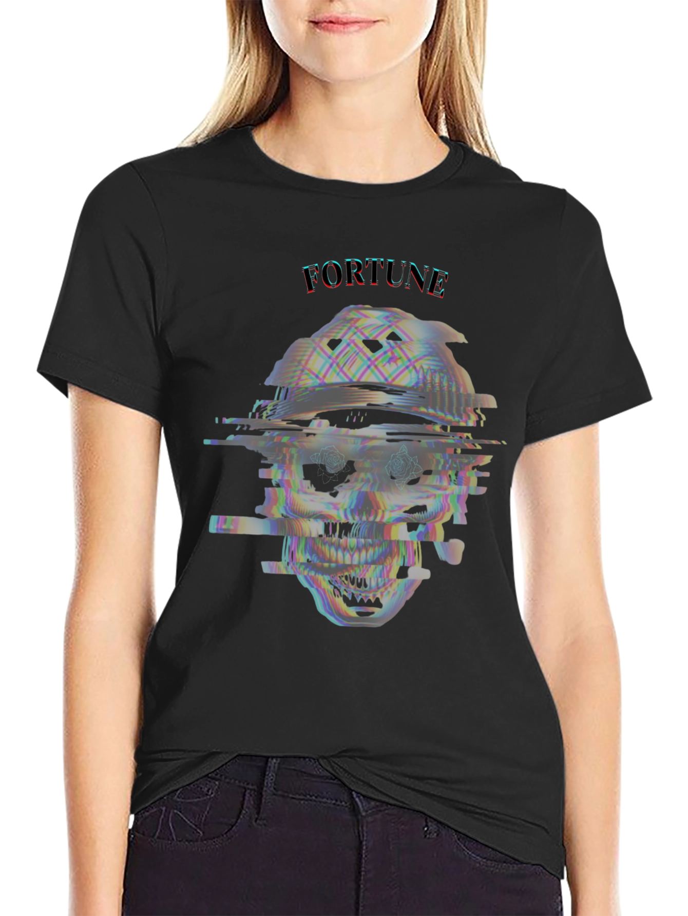 Black Glitch Skull T-Shirt - Fortune Tee view 2