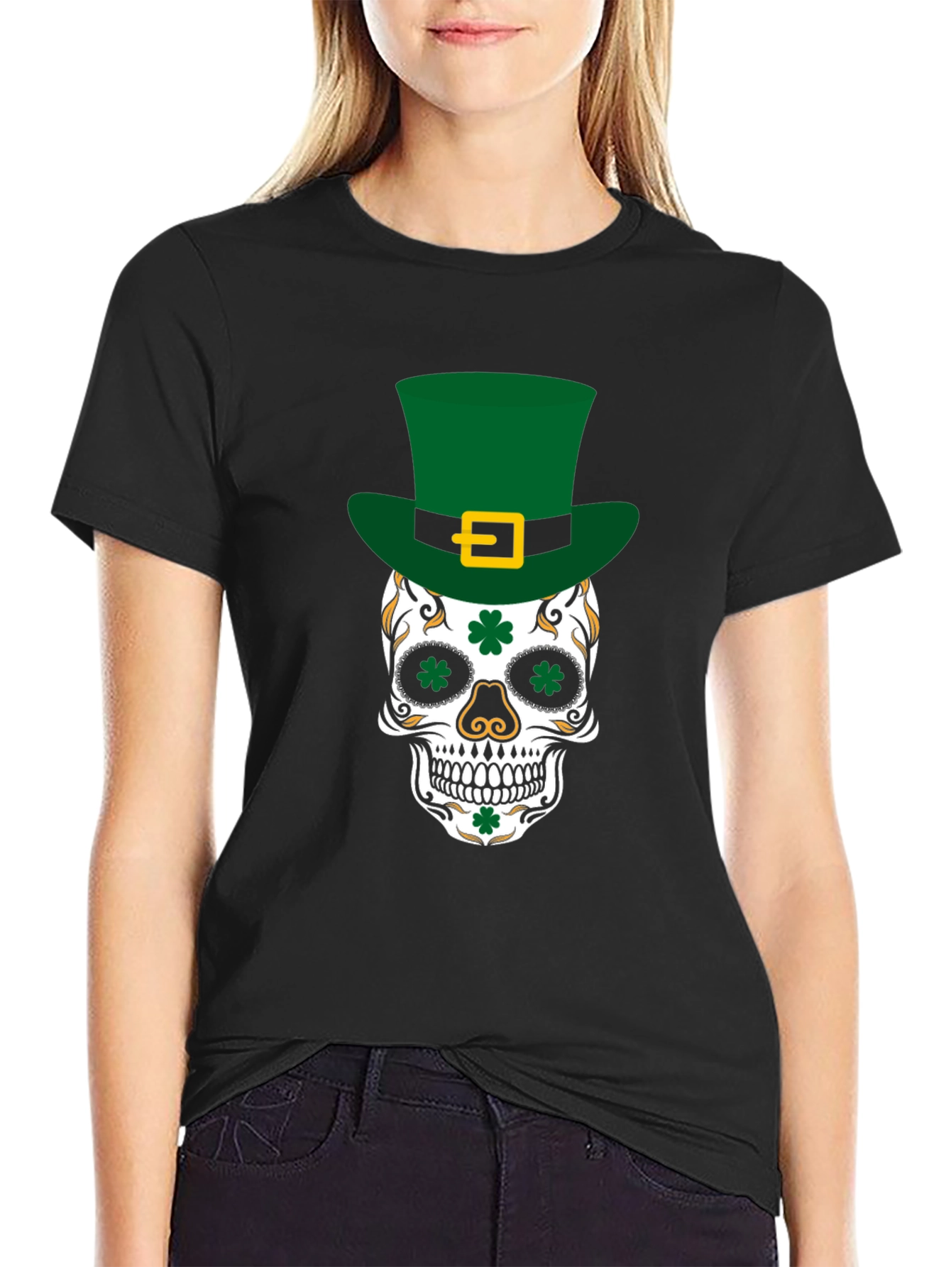 Black Lucky Skull St. Patrick's Day T-Shirt view 2