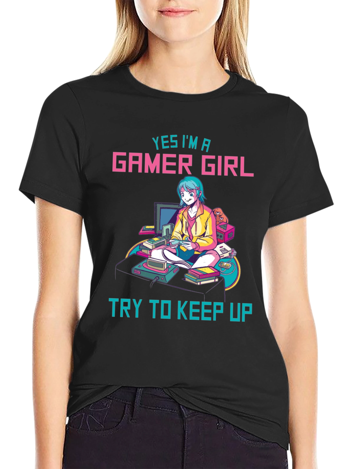 Black Gamer Girl Graphic Tee - Yes I'm A Gamer Girl - Keep Up view 2