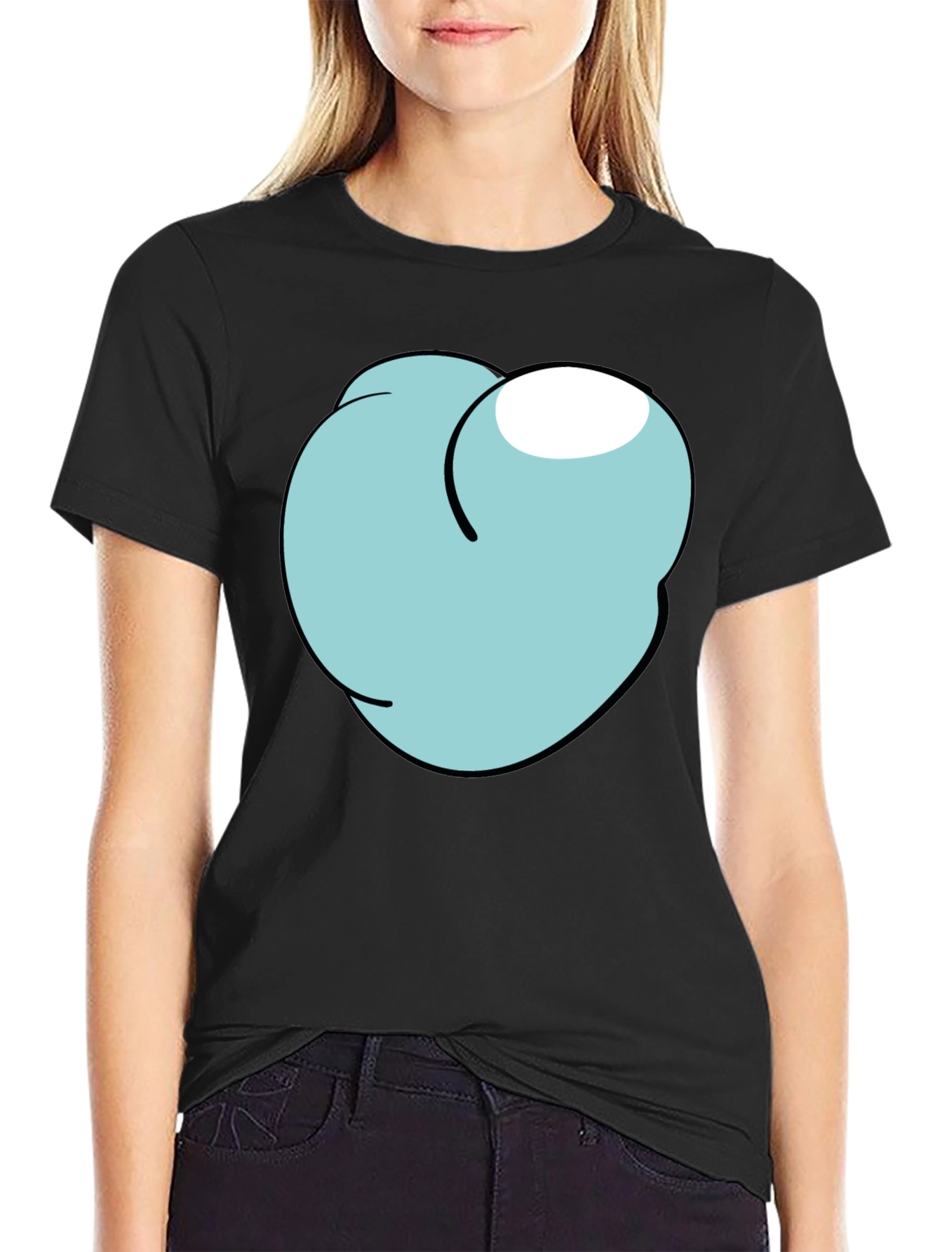 Black Cartoon Peach Graphic Tee - Funny Men's Black T-Shirt view 2