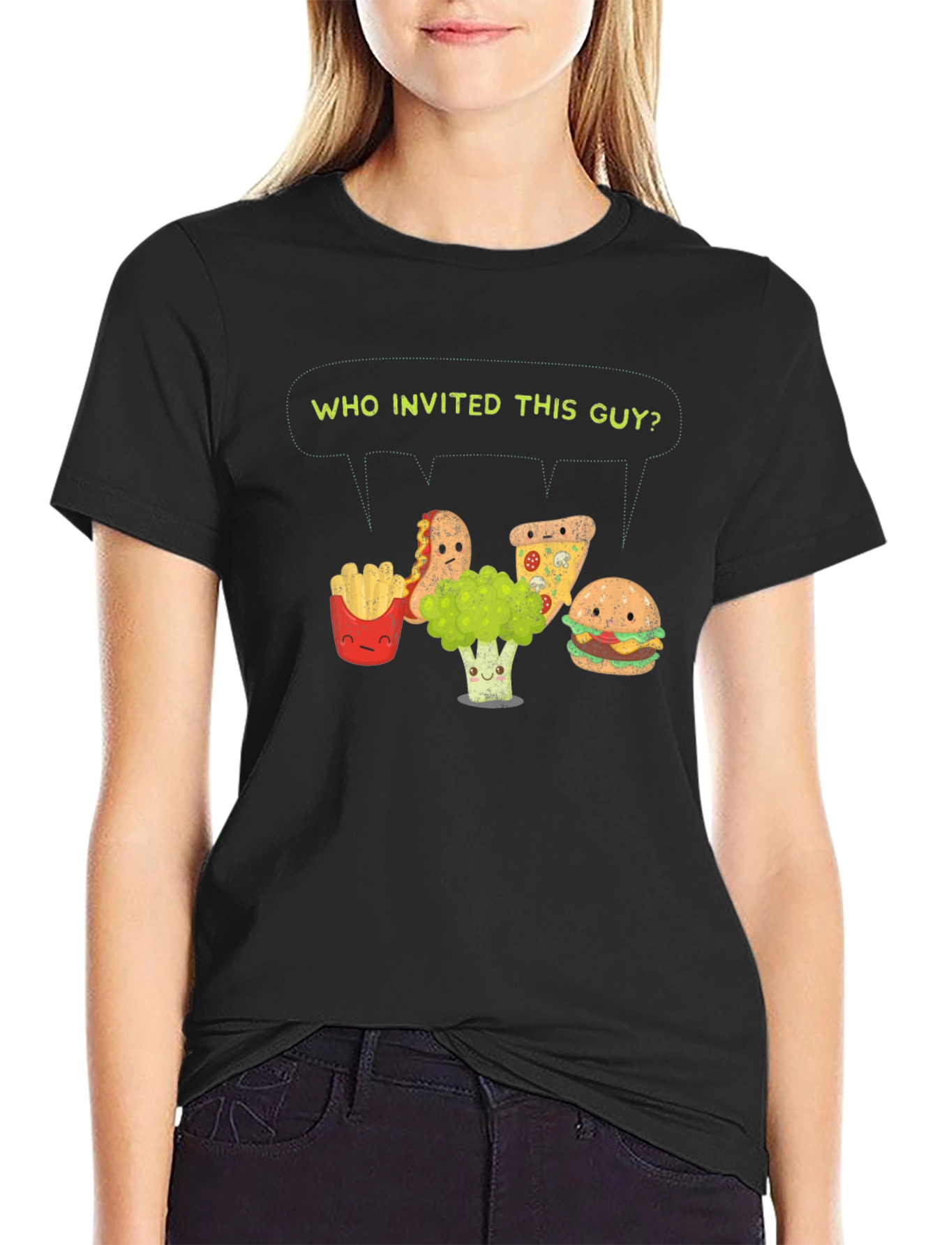 Black Funny Broccoli T-Shirt - Who Invited This Guy view 2
