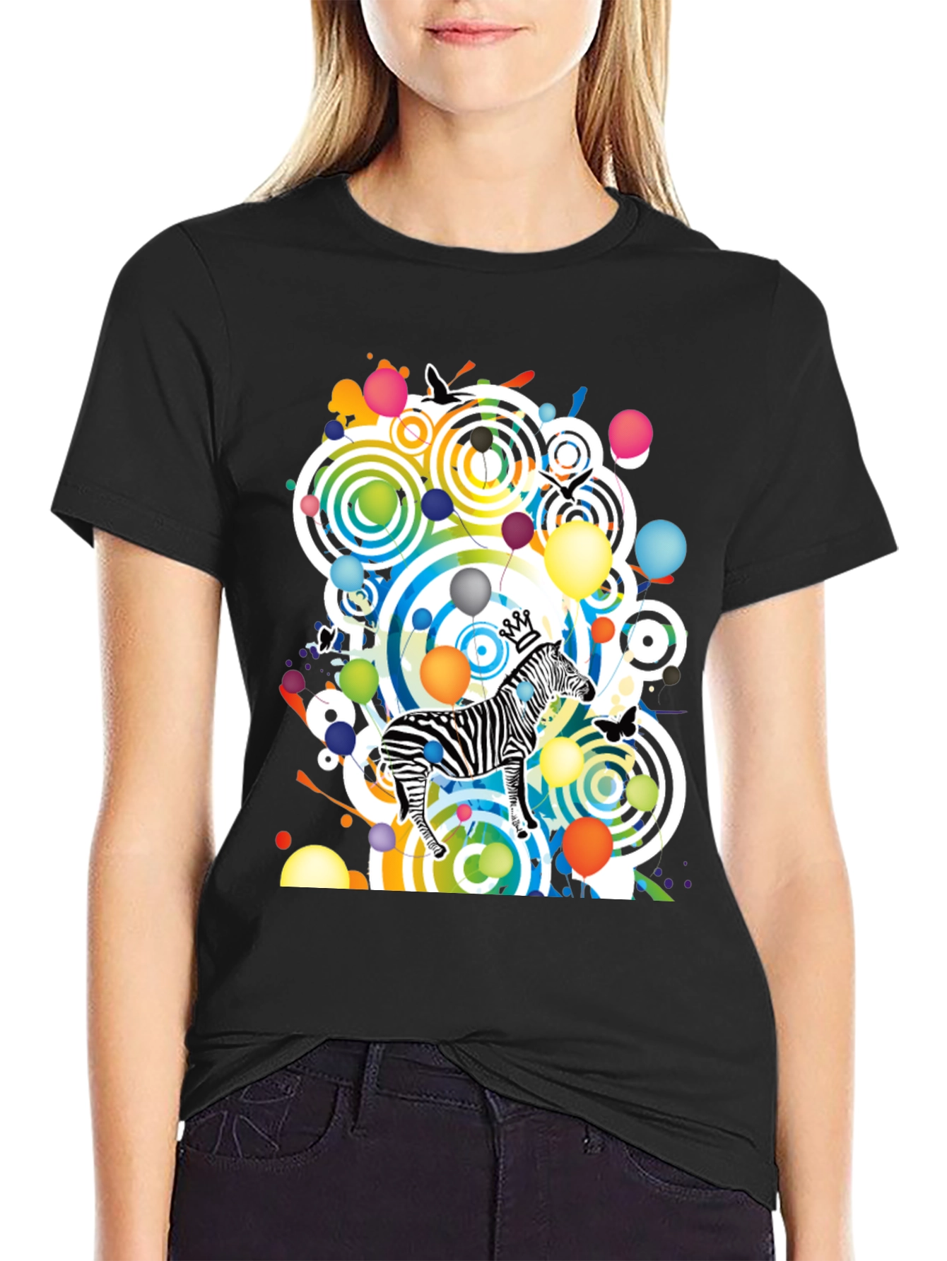 Black Funky Zebra Graphic Tee - Black Cotton T-Shirt view 2