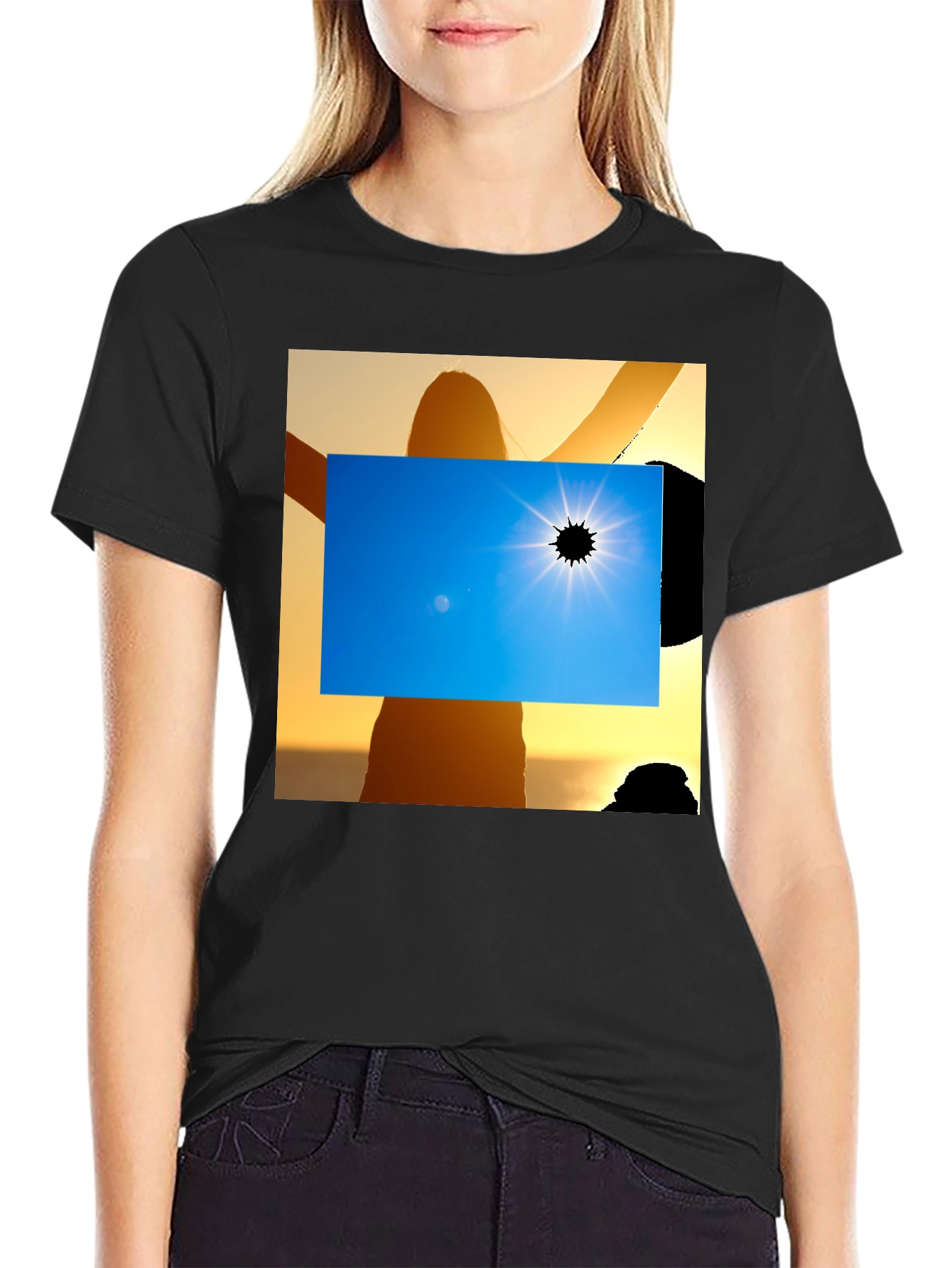 Black Solar Eclipse Graphic Tee - Black Cotton Shirt view 2