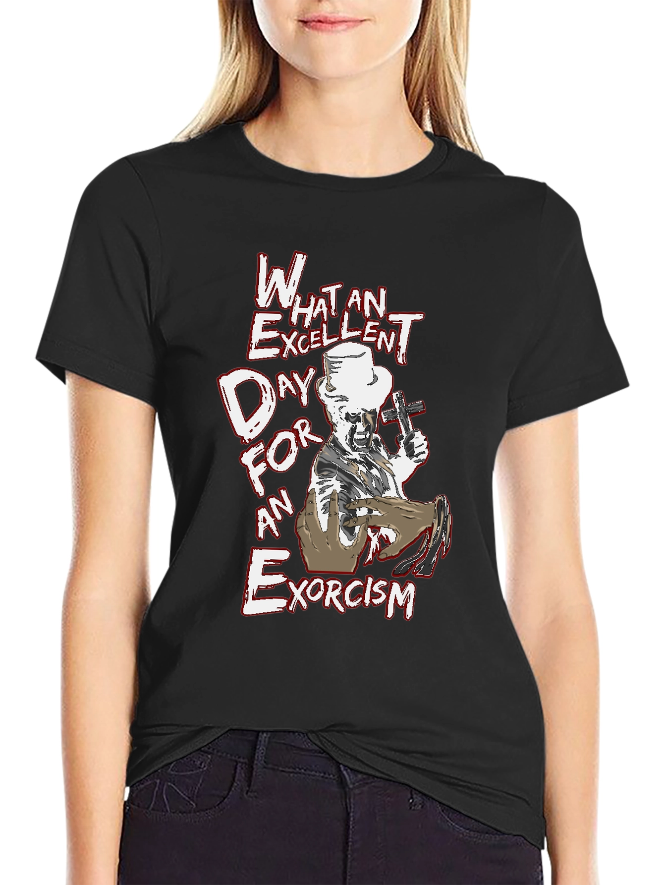 Black Excellent Exorcism T-Shirt - Bold Graphic Tee view 2