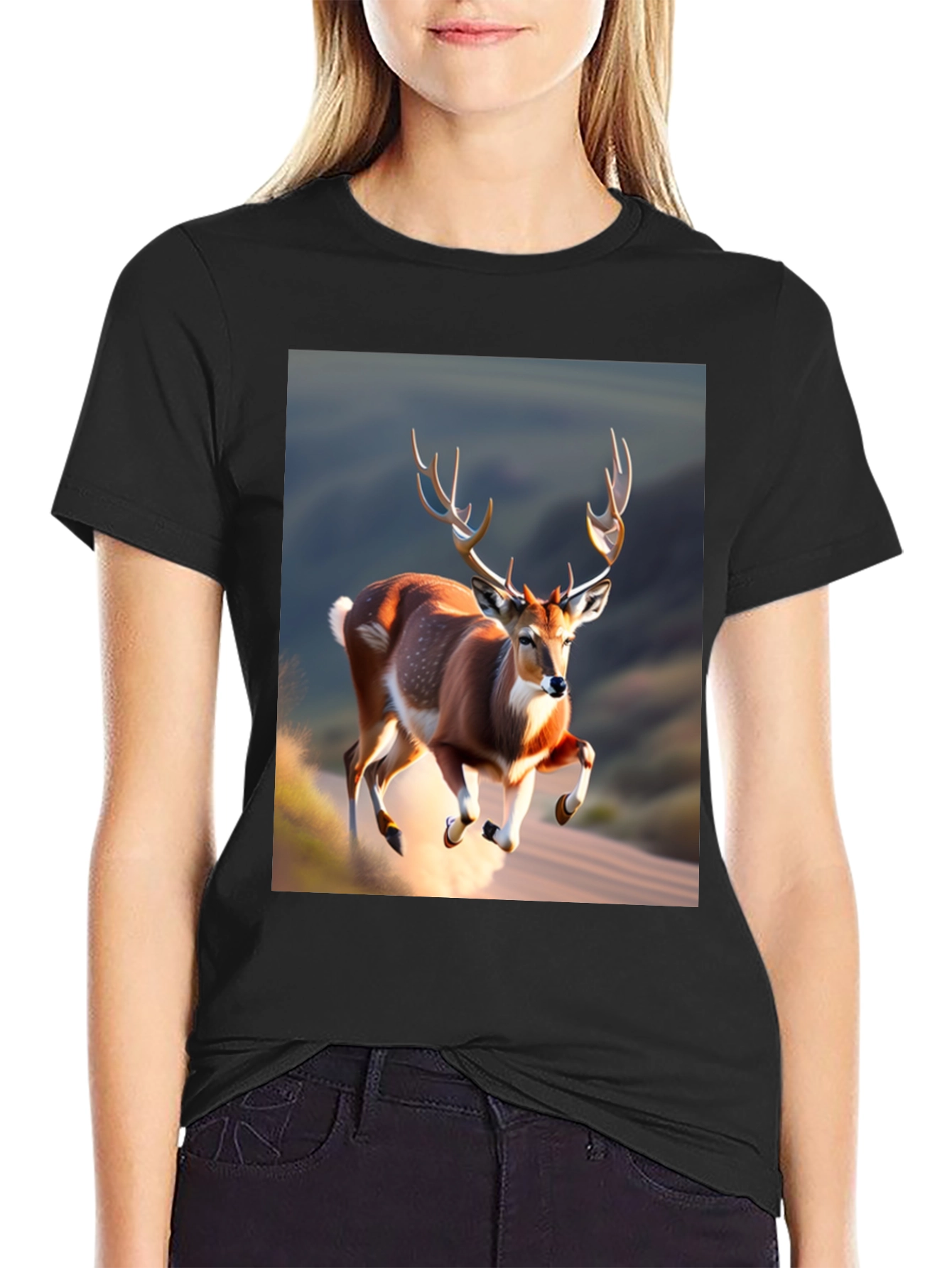 Black Deer Graphic Black T-Shirt view 2