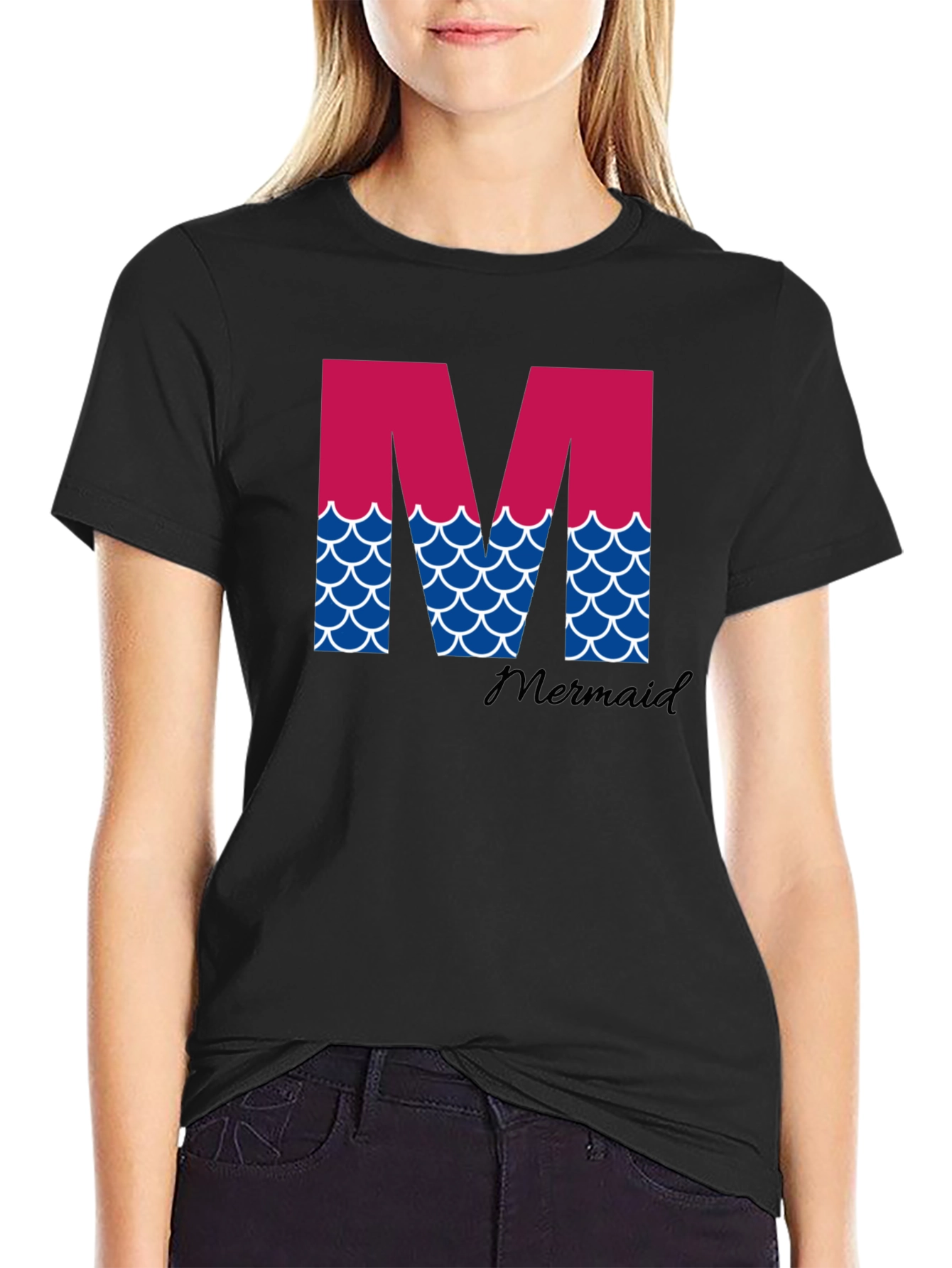 Black Mermaid Initial 'M' T-Shirt view 2
