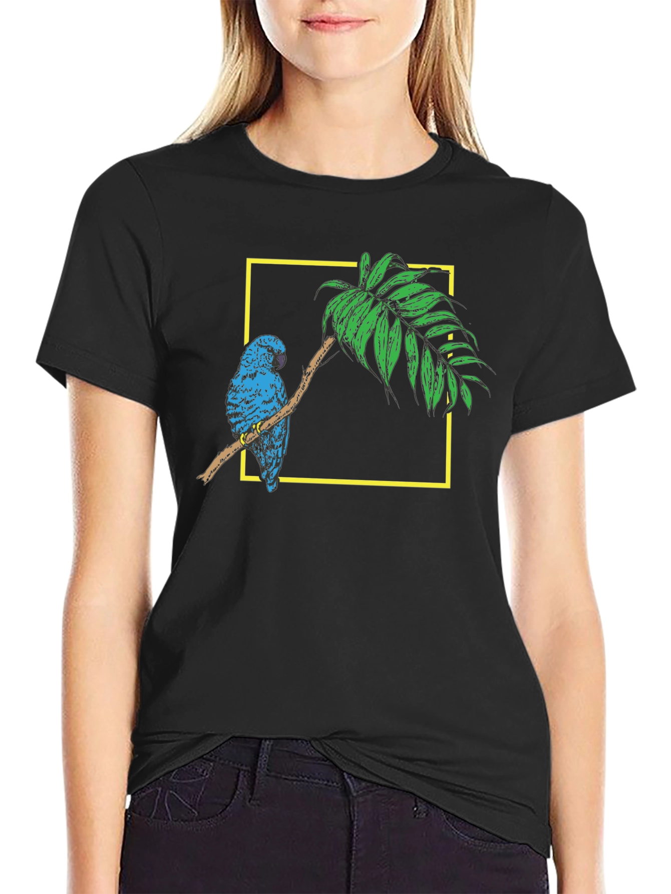 Black Parrot on Branch Black Graphic Tee view 2