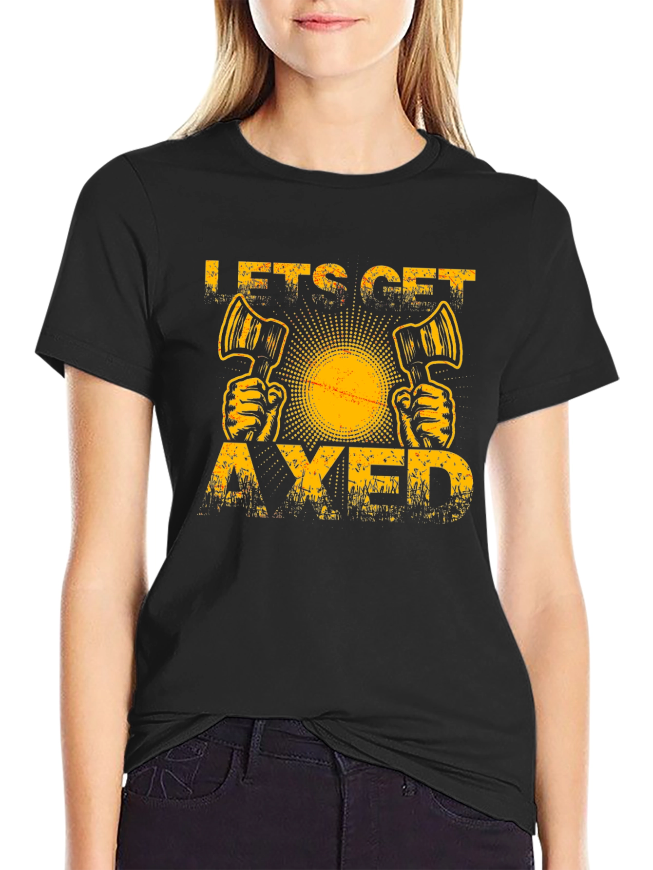 Black Let's Get Axed Funny Lumberjack T-Shirt view 2