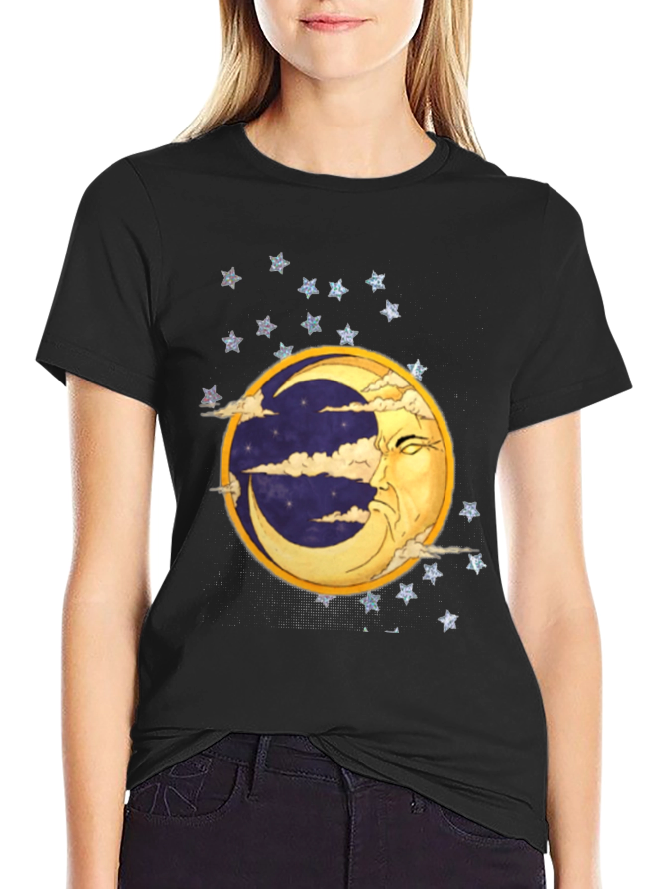 Black Mystic Moon T-Shirt - Celestial Graphic Tee view 2