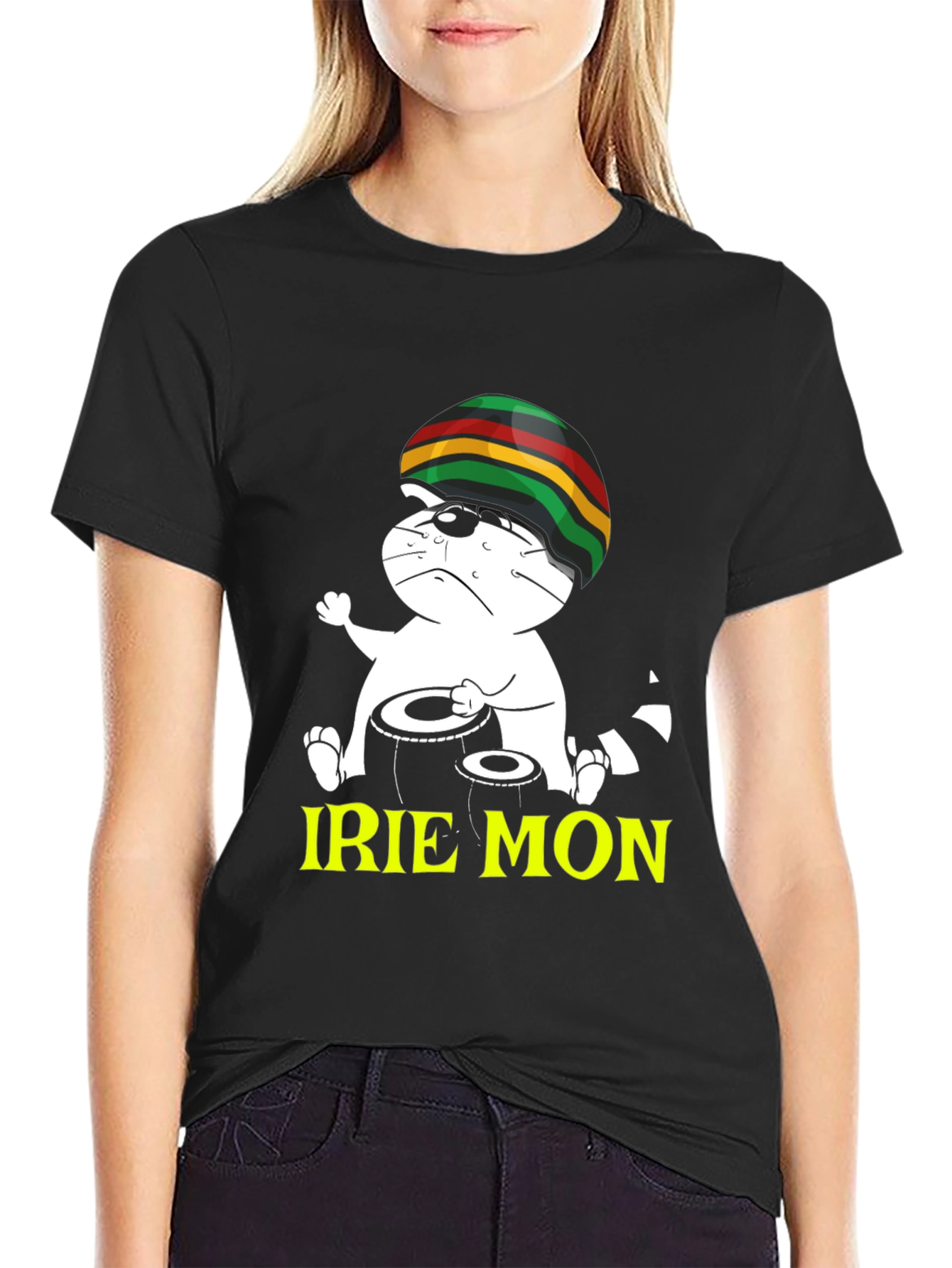 Black Irie Mon Rastafarian Cat Black T-Shirt view 2