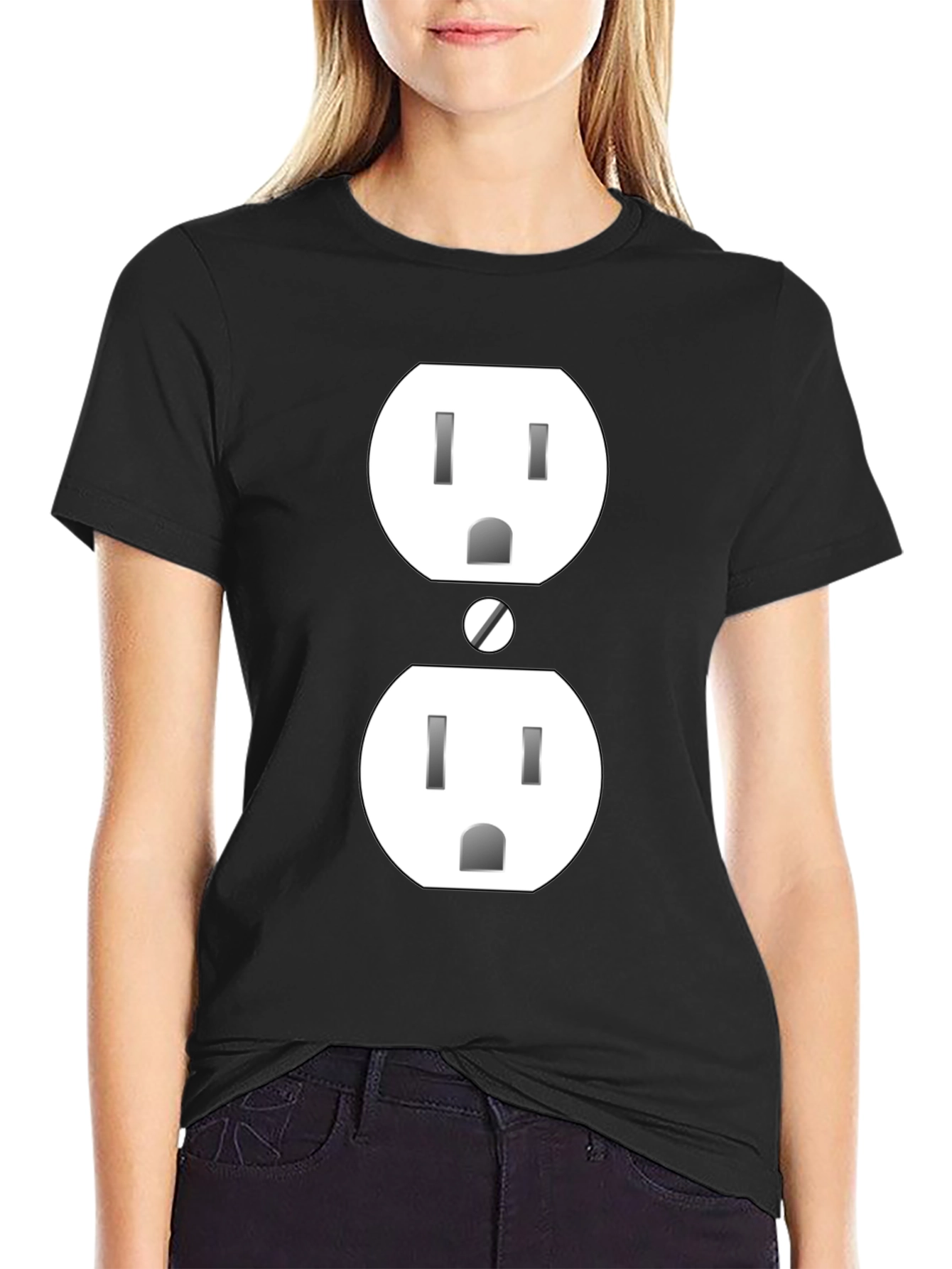 Black Electric Outlet Graphic Tee - Quirky & Fun! view 2