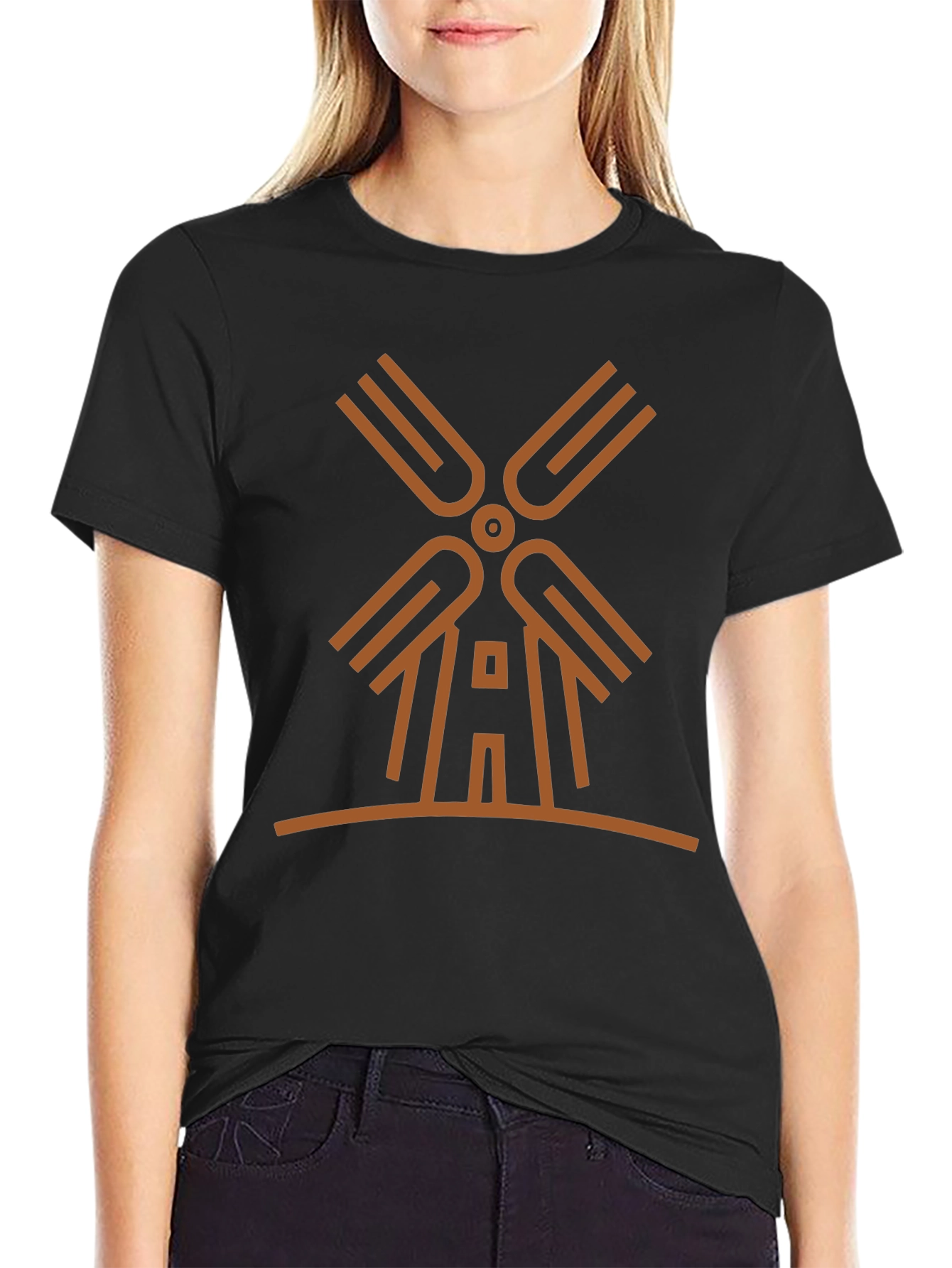 Black Modern Windmill Graphic Tee - Black Cotton Blend view 2