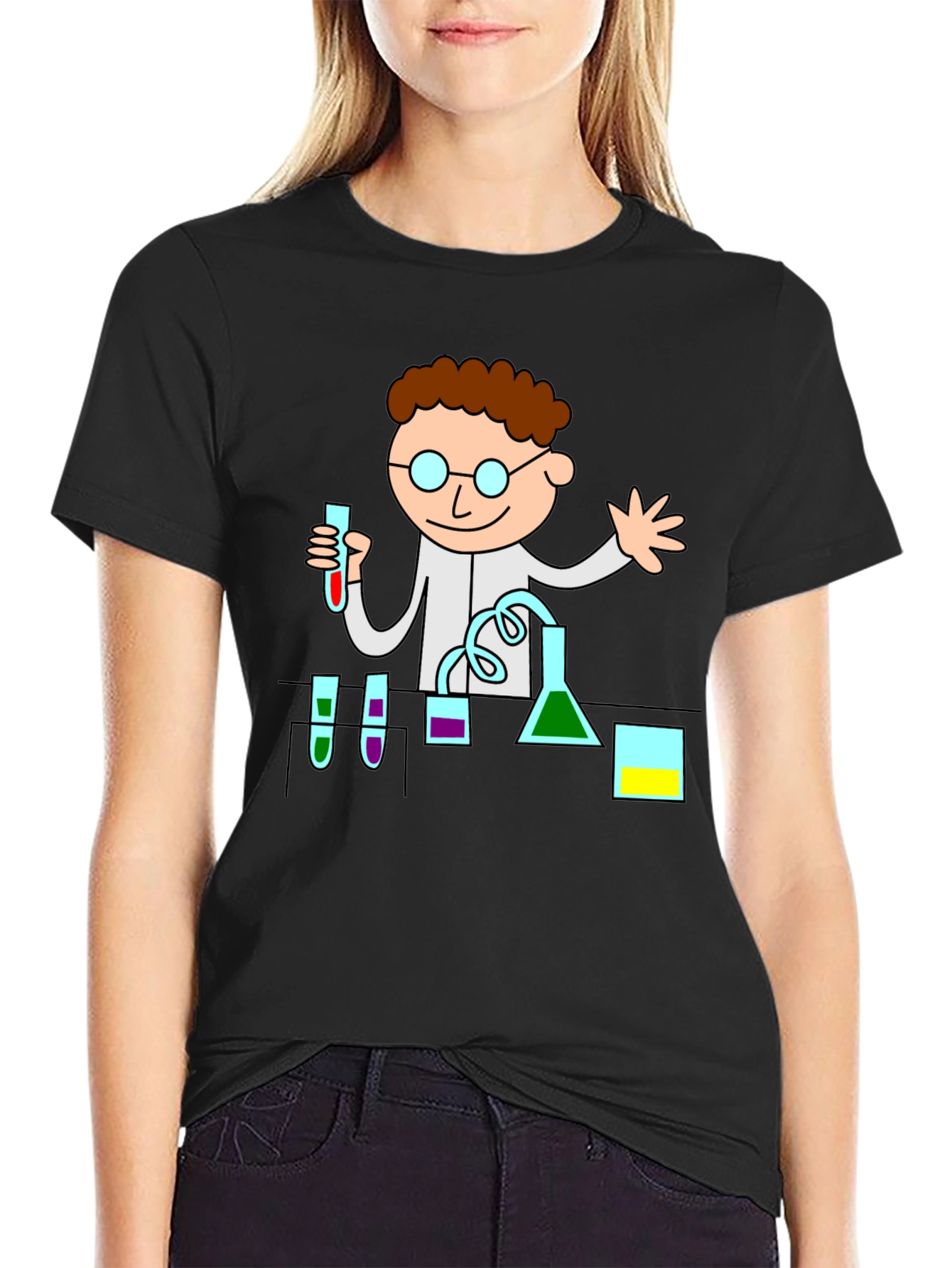 Black Scientist Graphic Tee - Black Cotton T-Shirt view 2