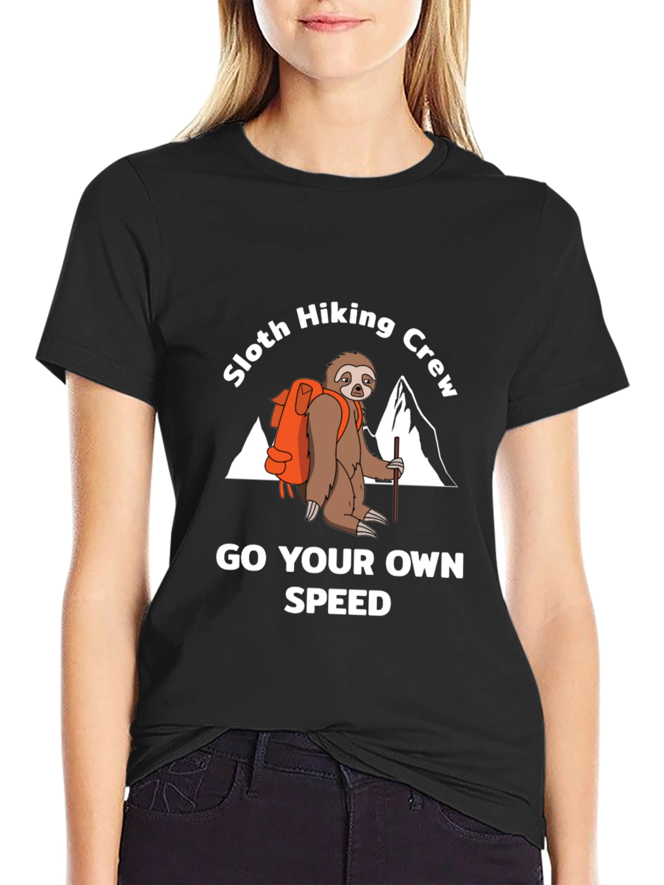 Black Sloth Hiking Crew Graphic Tee - Go Your Own Speed view 2