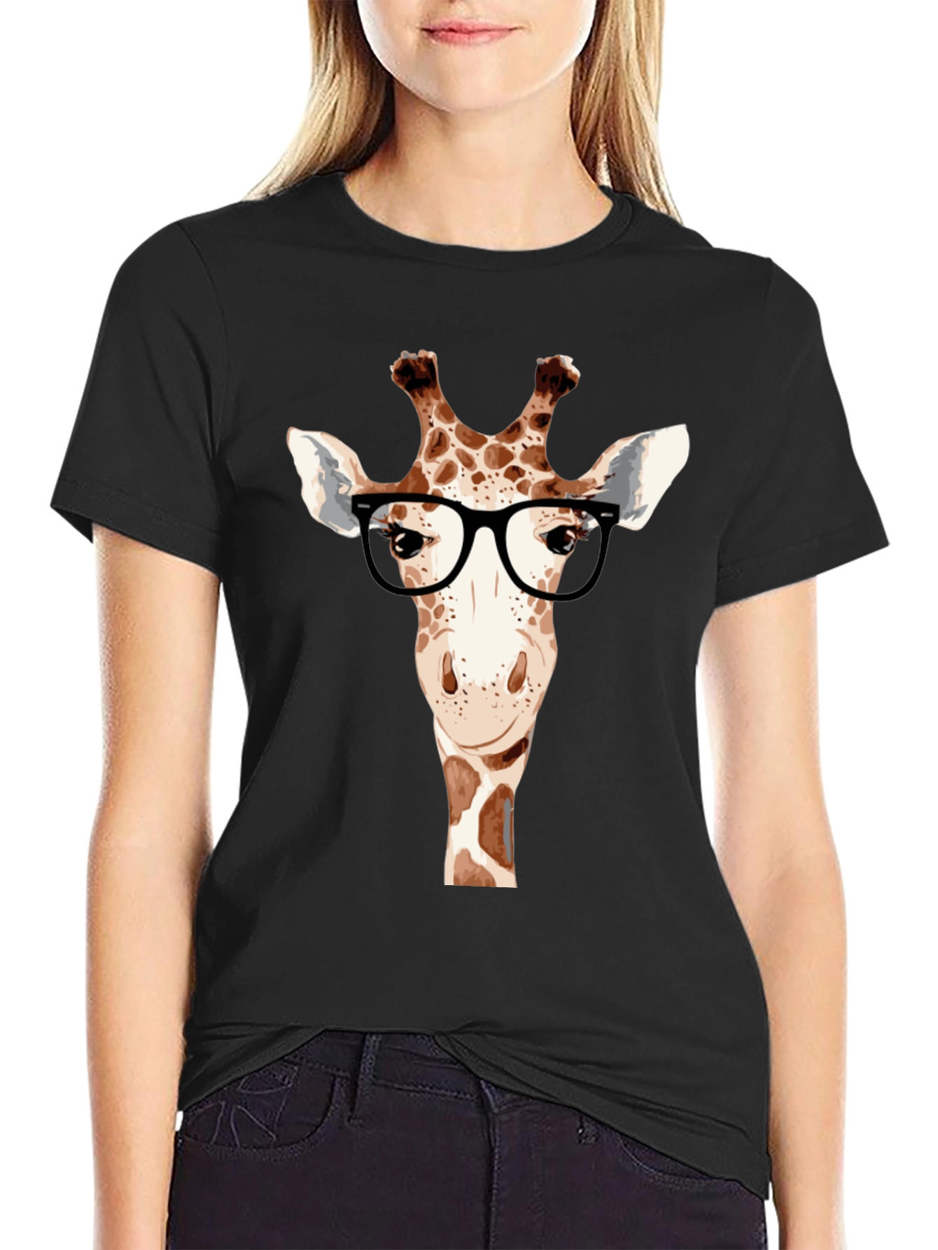 Black Giraffe with Glasses T-Shirt - Black view 2