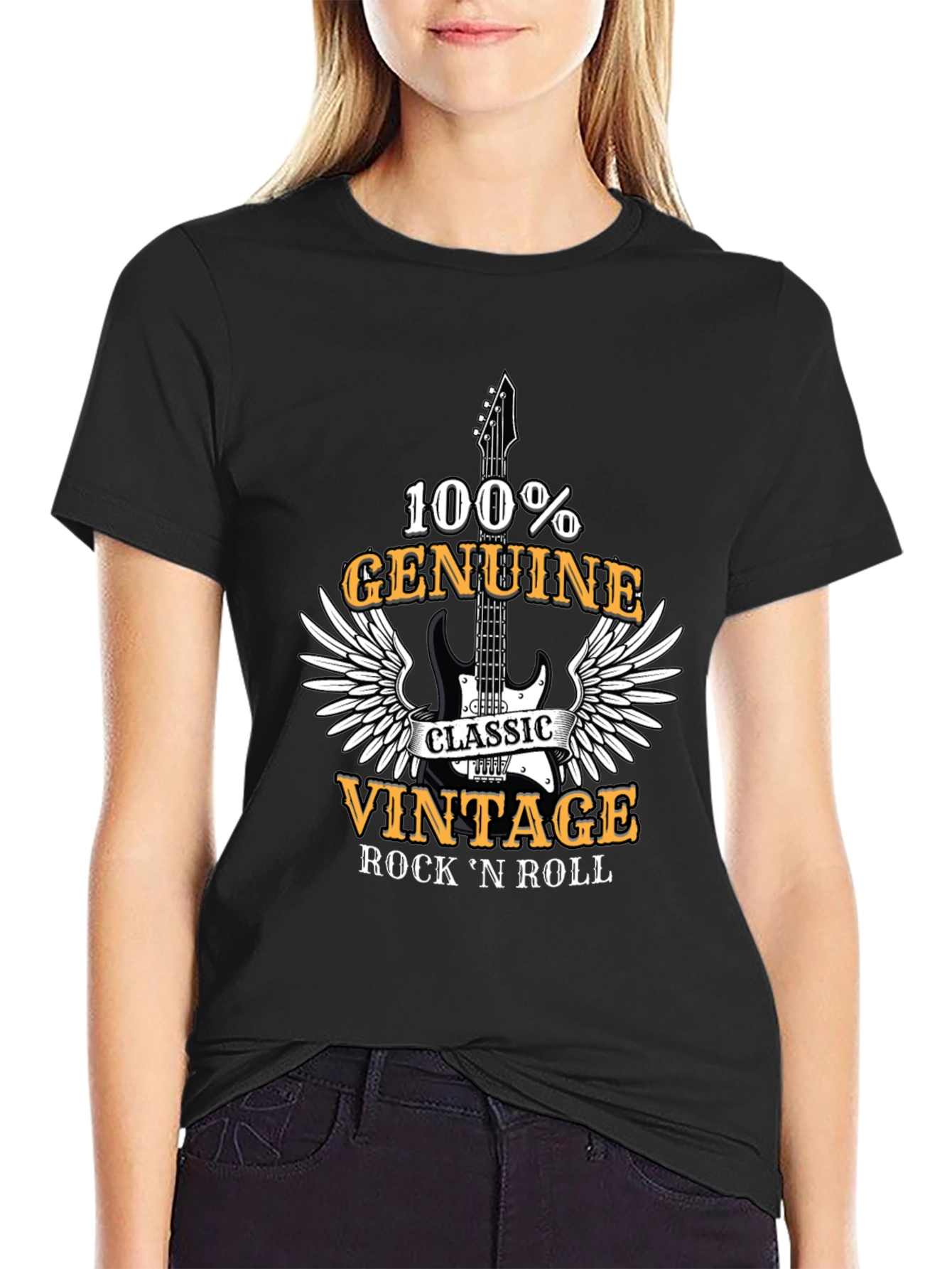 Black Vintage Rock 'n' Roll 100% Genuine T-Shirt view 2