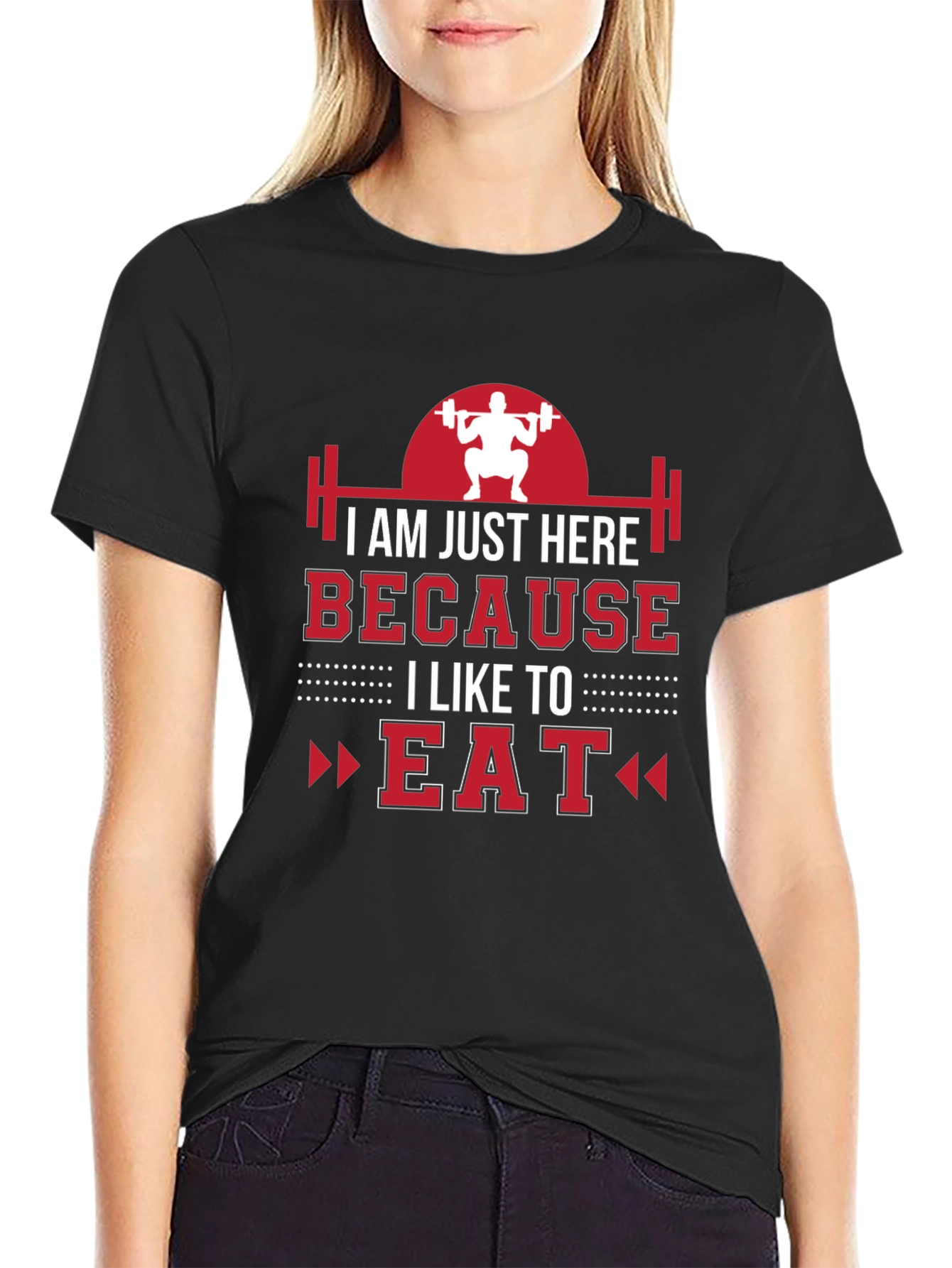 Black Funny Gym T-Shirt: I'm Just Here Because I Like To Eat view 2