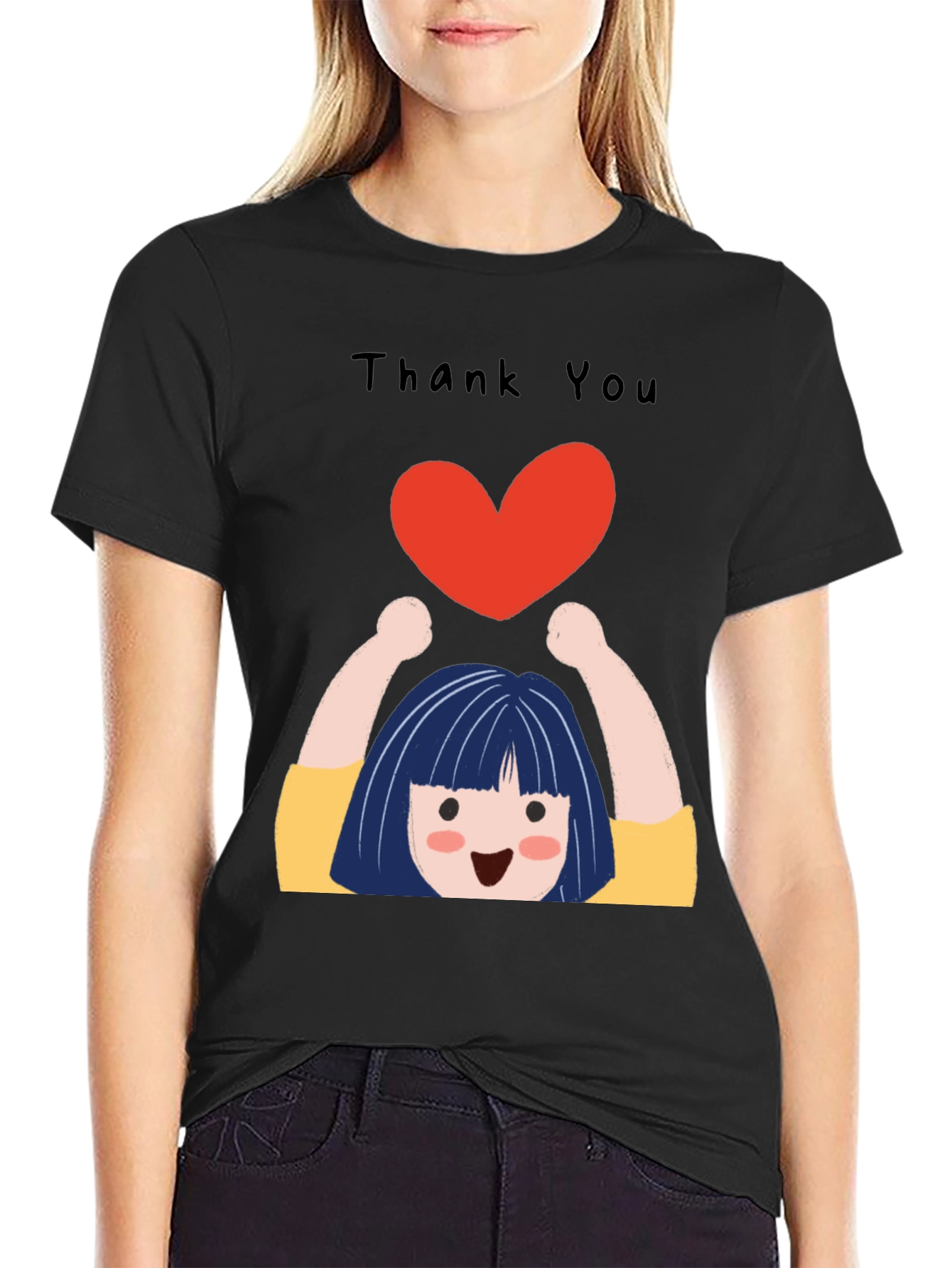 Black Thank You Heart Graphic T-Shirt view 2