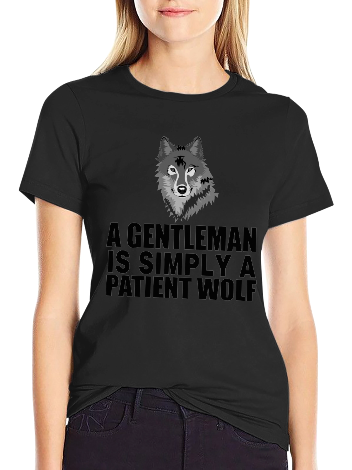 Black Gentleman Wolf Graphic Tee - Black Crewneck view 2
