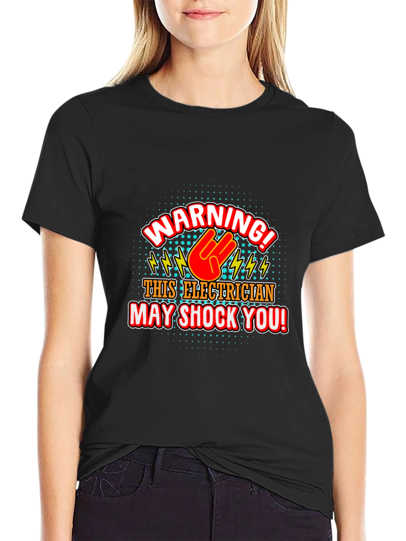 Black Electrician Warning T-Shirt view 2