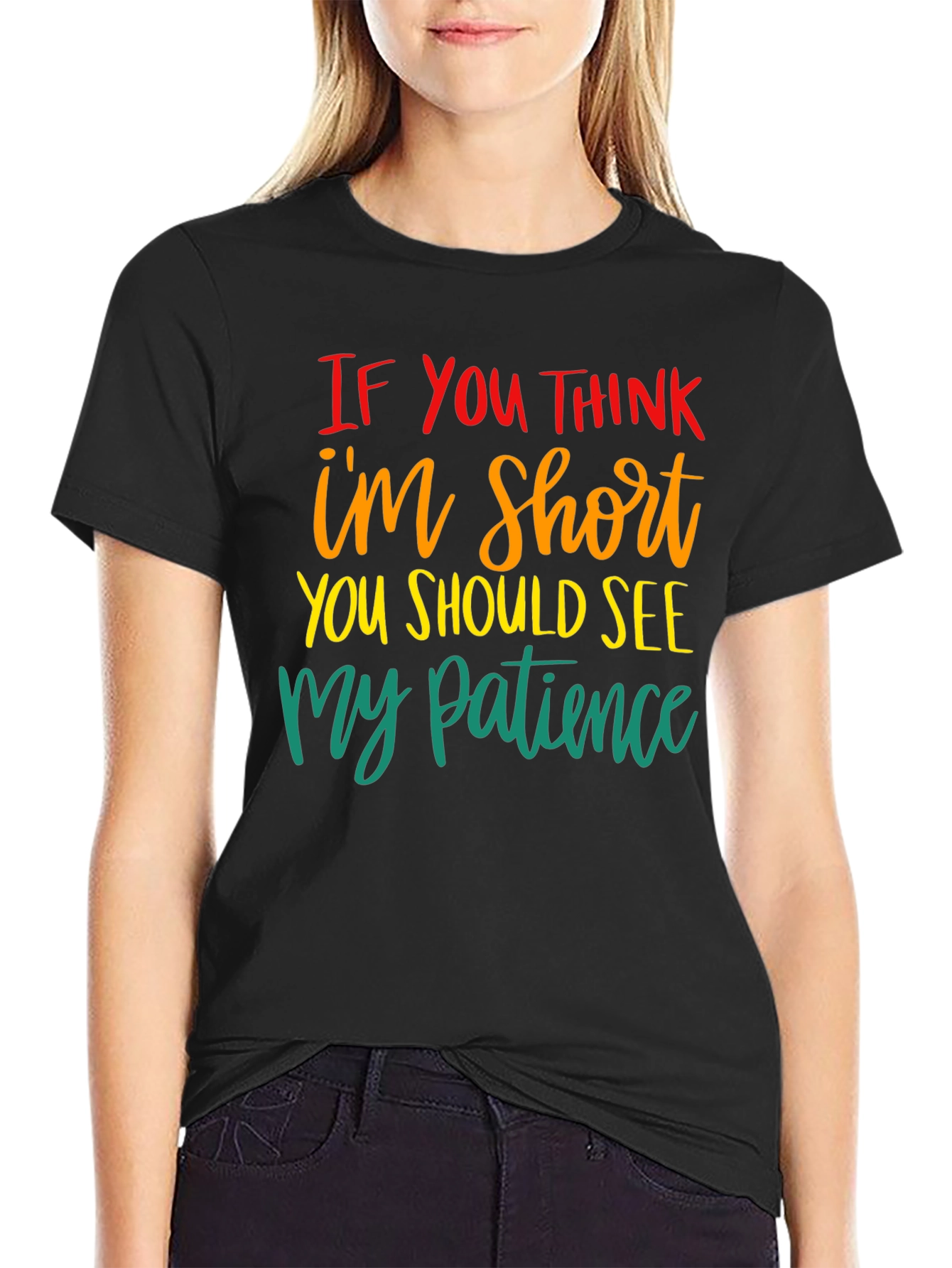 Black Humorous Short Patience Graphic T-Shirt view 2